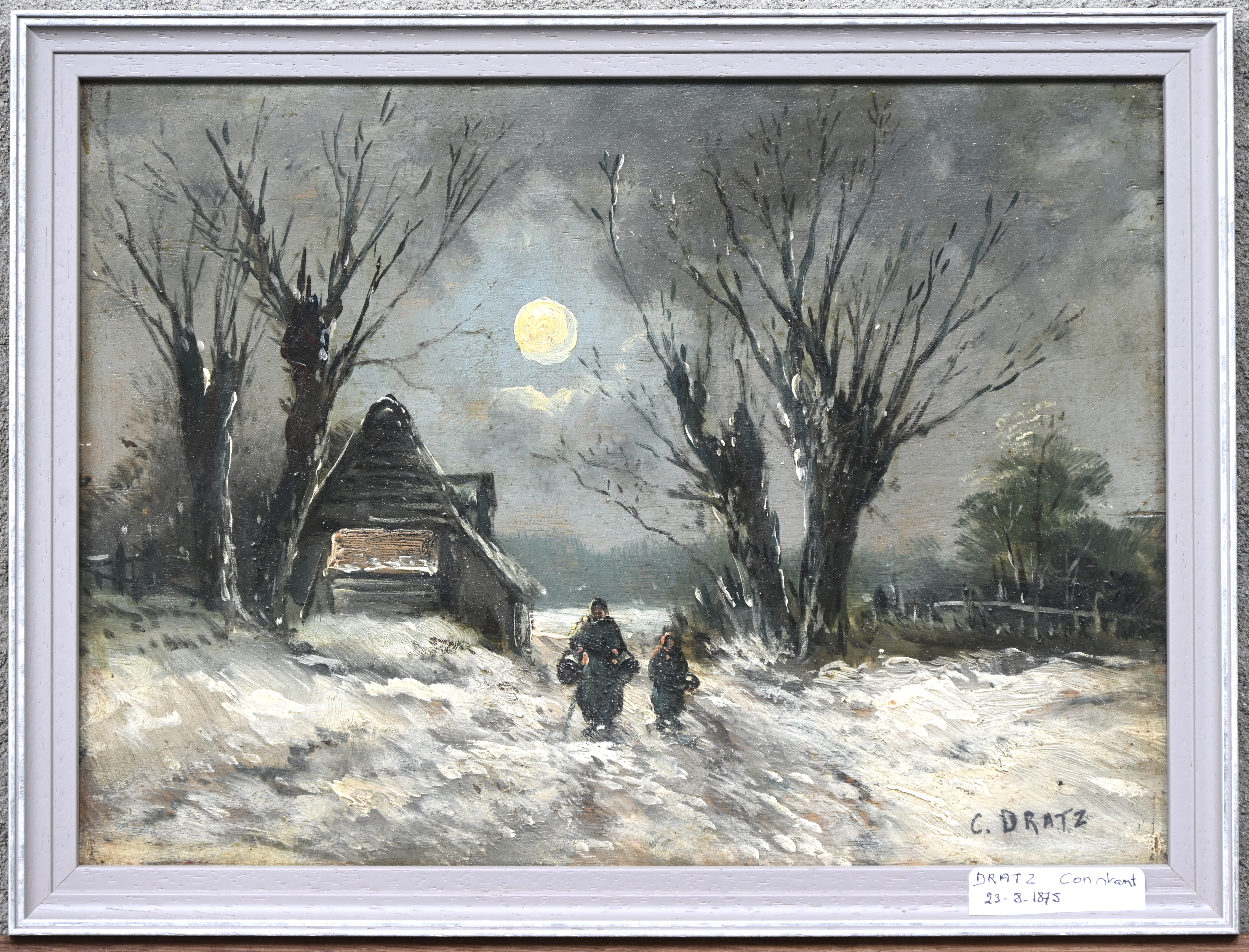 “Winterlandschap”, een schilderij, olieverf op paneel, gesigneerd C. Dratz “Winterlandschap”, een schilderij, olieverf op paneel, gesigneerd C. Dratz.