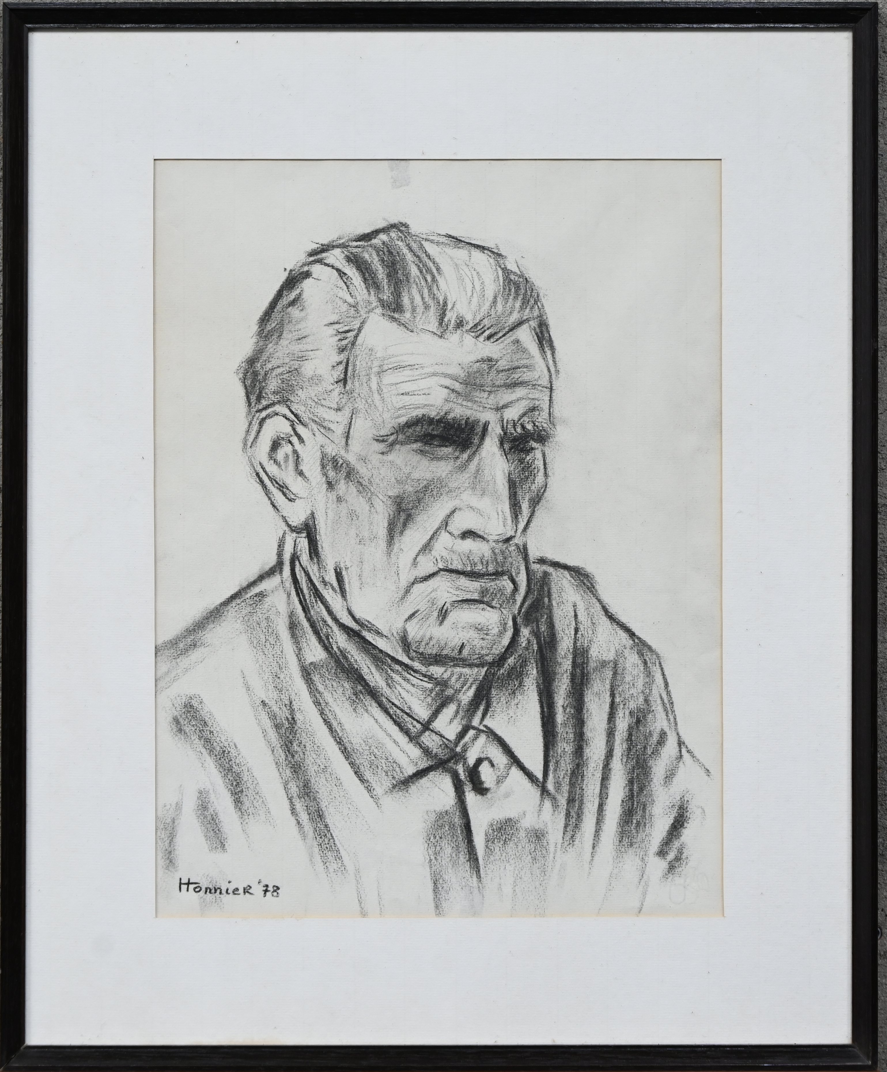 “Zotte Rik.” Houtskooltekening op papier. Gesigneerd Honnier. Gedateerd 1978 “Zotte Rik.” Houtskooltekening op papier. Gesigneerd Honnier. Gedateerd 1978.