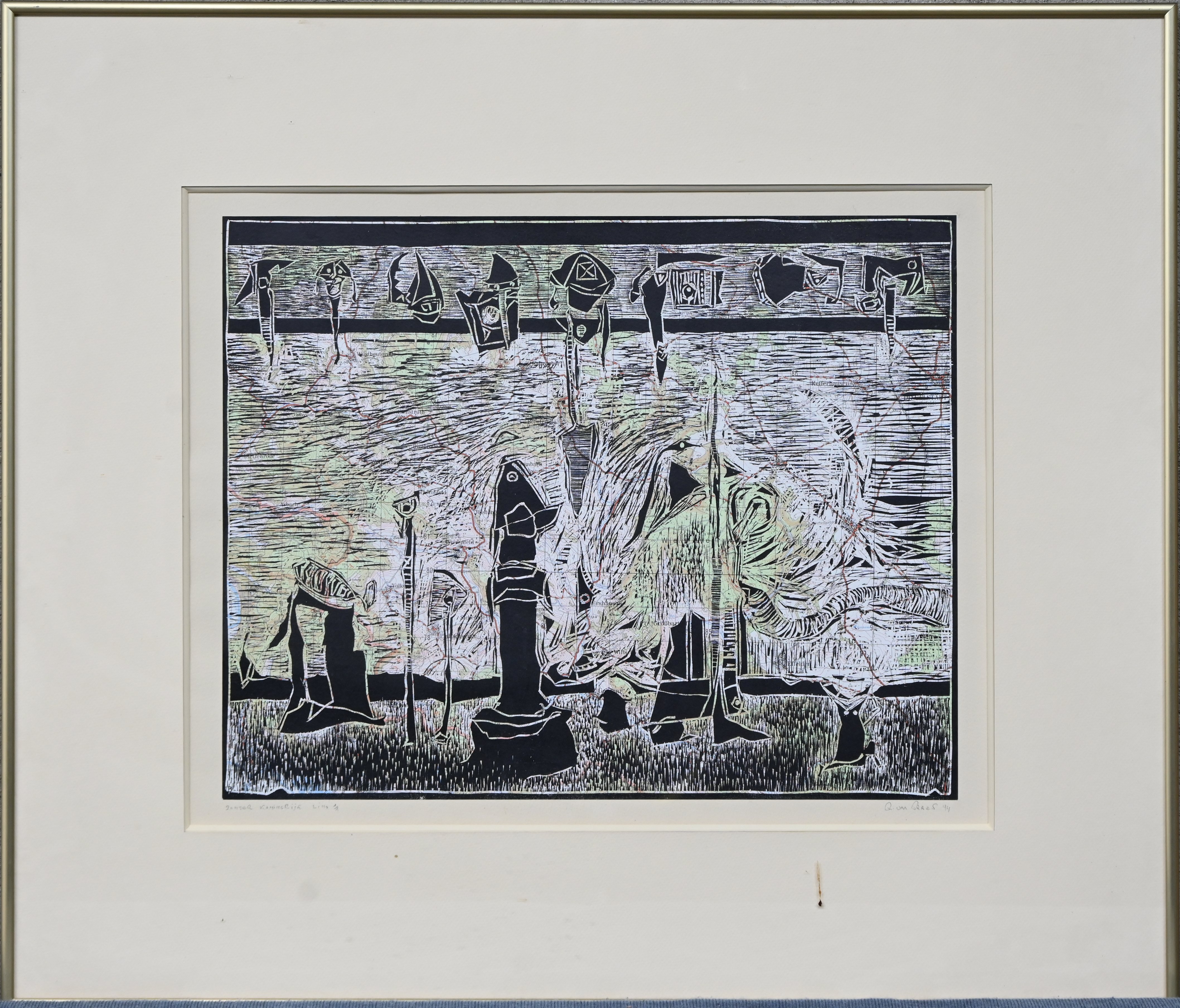 “Zomer Koninkrijk”. Lino. Gesigneerd “Zomer Koninkrijk”. Lino. Gesigneerd.