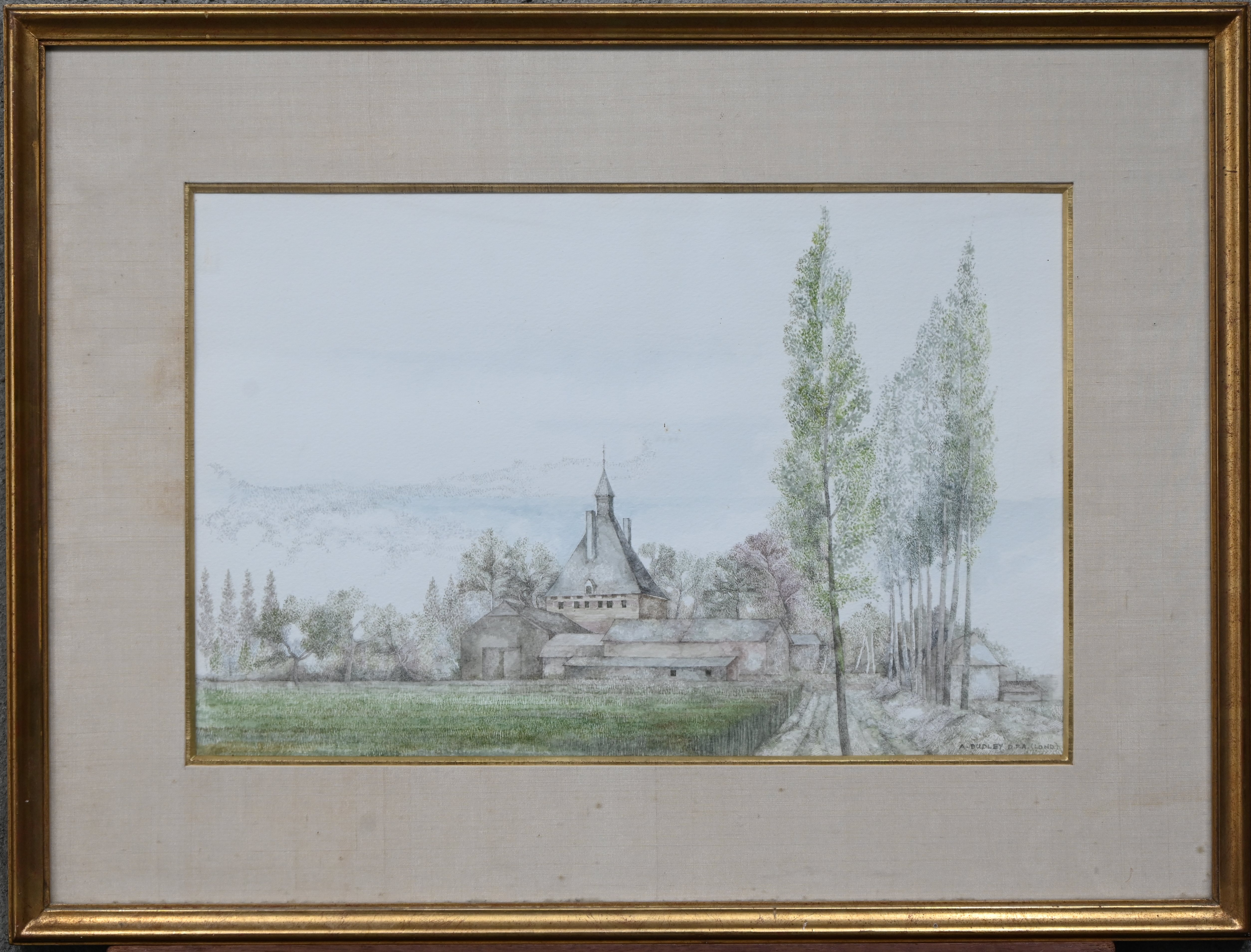 “De Hoeve, nabij Tongeren”. Kleurtekening. Gesigneerd “De Hoeve, nabij Tongeren”. Kleurtekening. Gesigneerd.