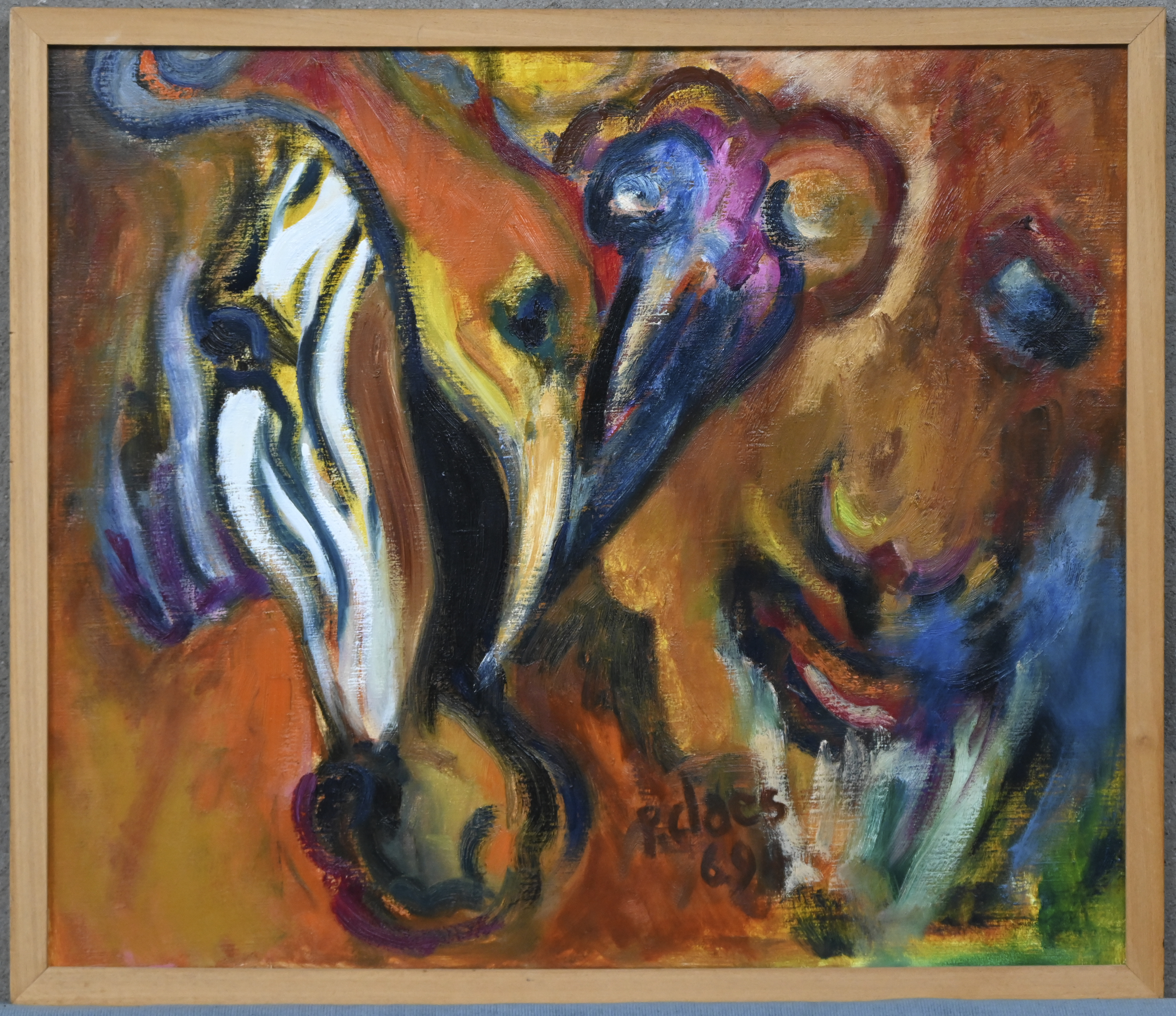 “Abstract expressionistisch werk”. Acrylverf op doek. Gesigneerd P Claes, 6 “Abstract expressionistisch werk”. Acrylverf op doek. Gesigneerd P Claes, 6.94