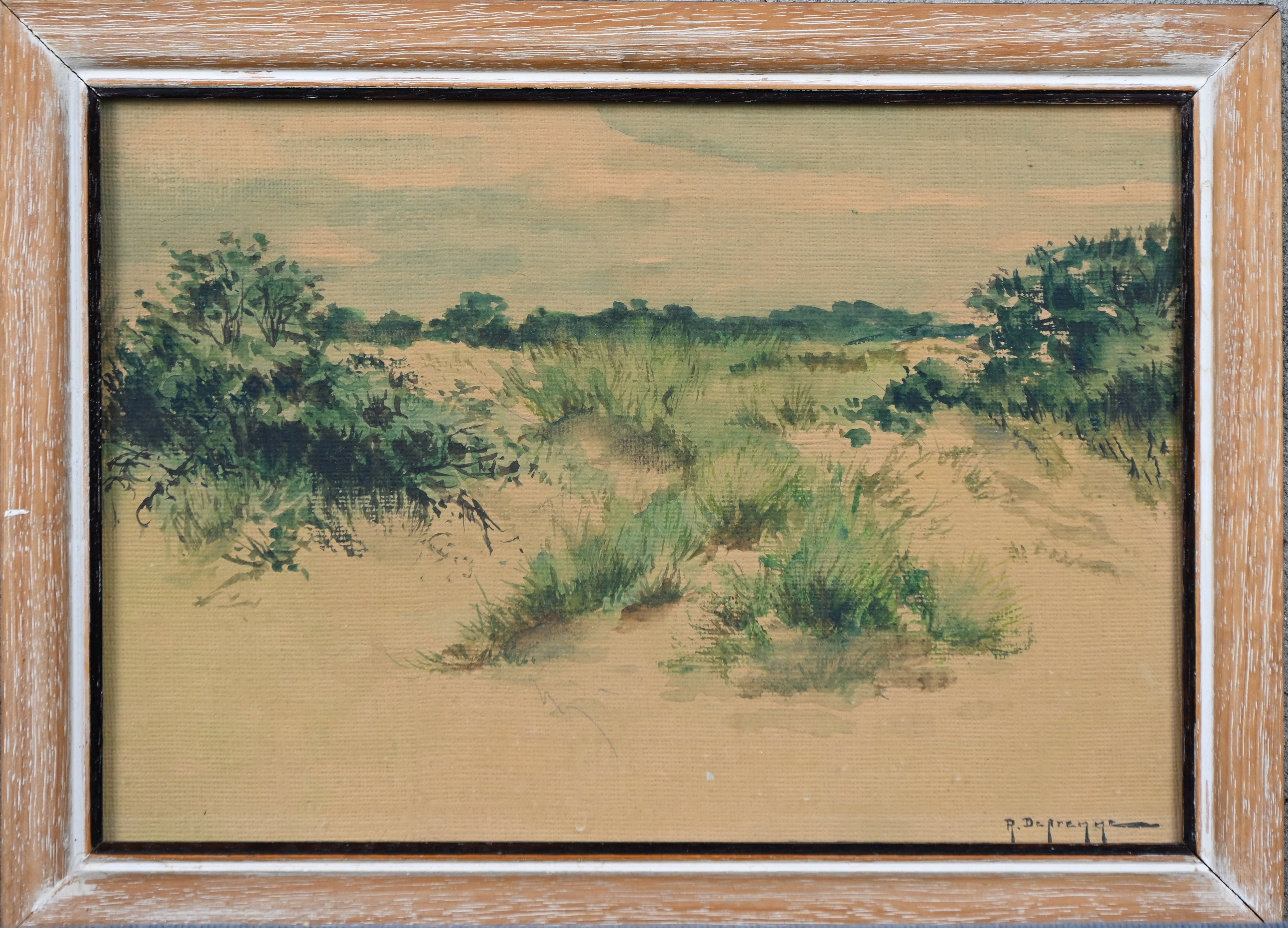 ‘Duinenzicht’, aquarel op papier. Getekend; R. Defrenne ‘Duinenzicht’, aquarel op papier. Getekend; R. Defrenne.