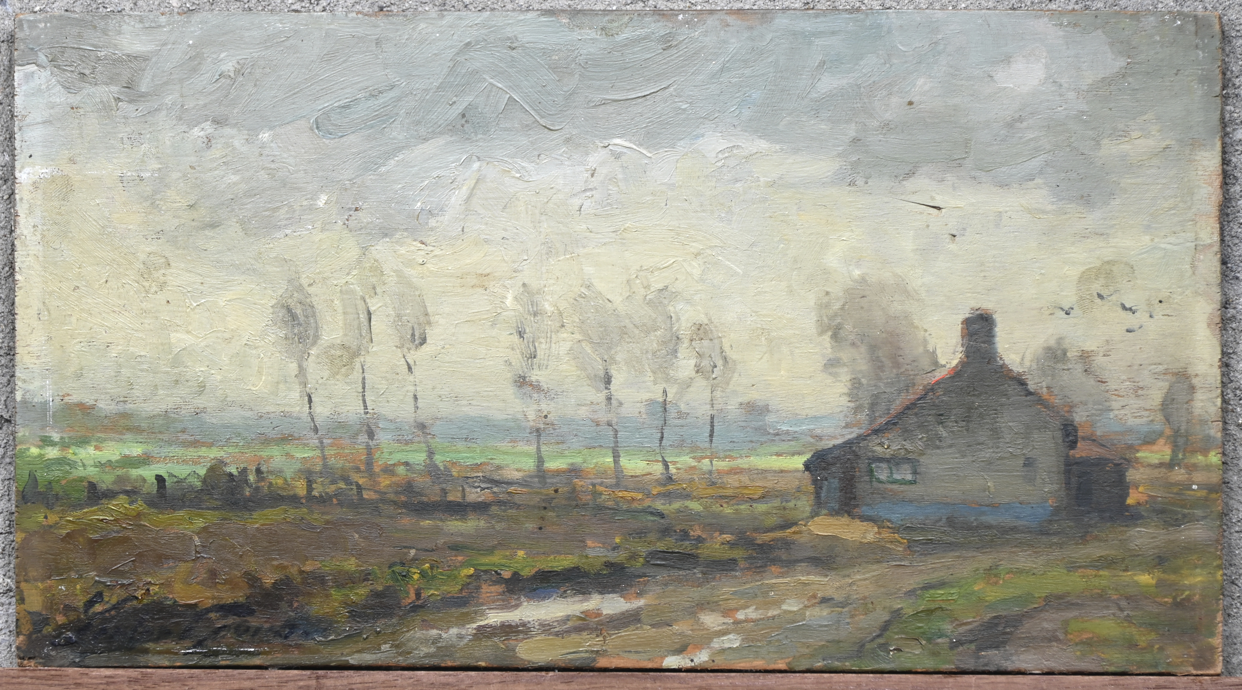 ‘Herfstlandschap’, olieverf op paneel. Onduidelijk getekend ‘Herfstlandschap’, olieverf op paneel. Onduidelijk getekend.