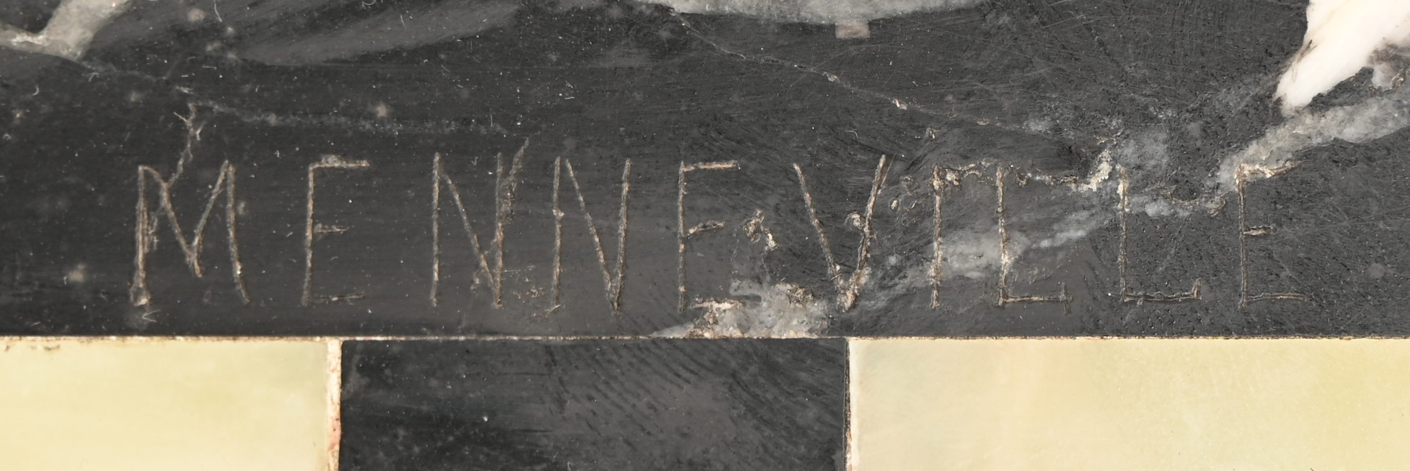 ‘Jonge vrouw met twee geitjes’, een art-deco beeld van gepatineerd zamac en kunsthars. Gesigneerd op de marmeren voet. Van het linkerhand zijn enkele vingers manco ‘Jonge vrouw met twee geitjes’, een art-deco beeld van gepatineerd zamac en kunsthars. Gesigneerd op de marmeren voet. Van het linkerhand zijn enkele vingers manco.