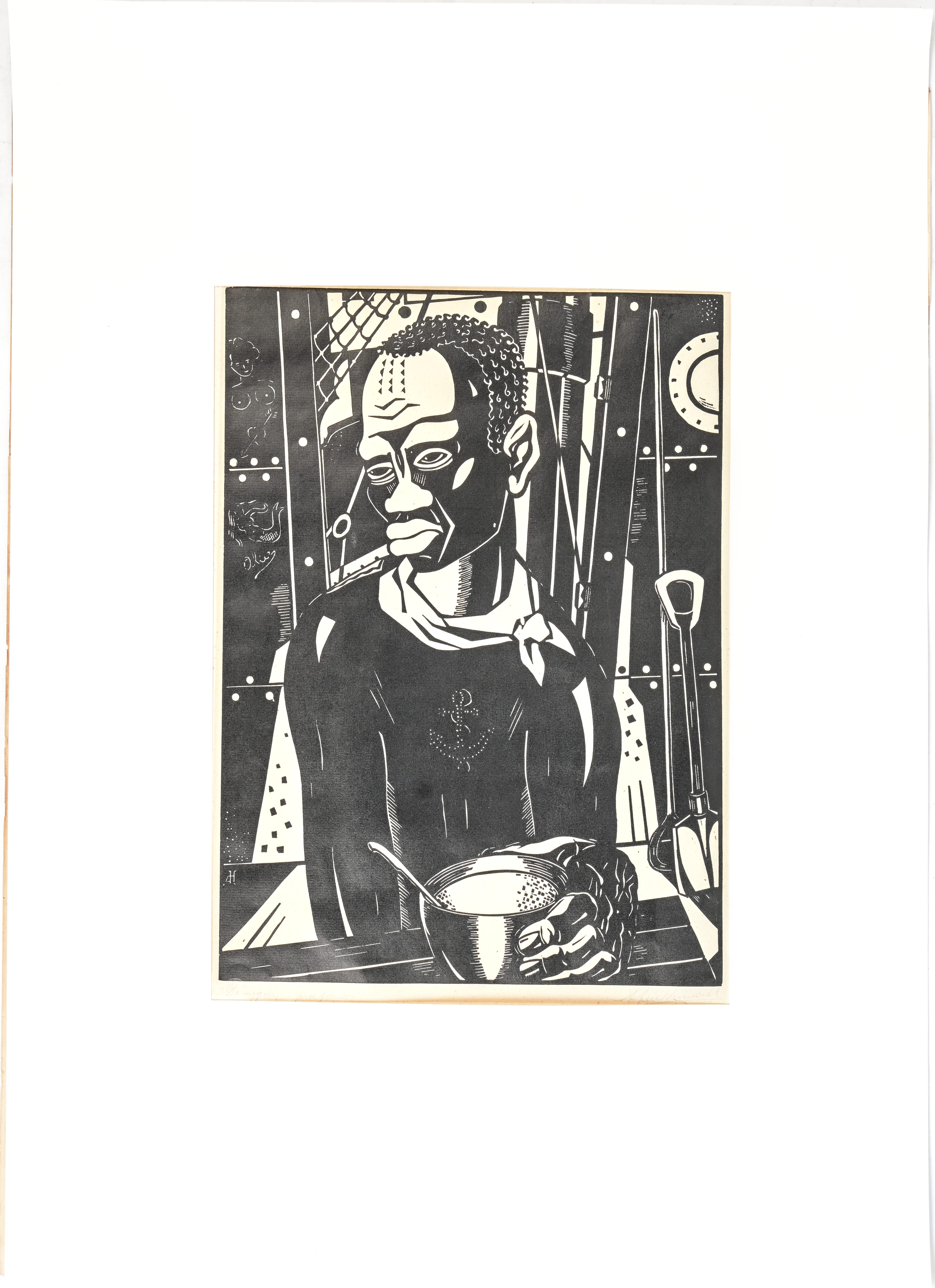 ‘Portret van een Afrikaanse matroos’, een monochrome hoogdruk. Proefdruk, gesigneerd buiten de plaat ‘Portret van een Afrikaanse matroos’, een monochrome hoogdruk. Proefdruk, gesigneerd buiten de plaat.