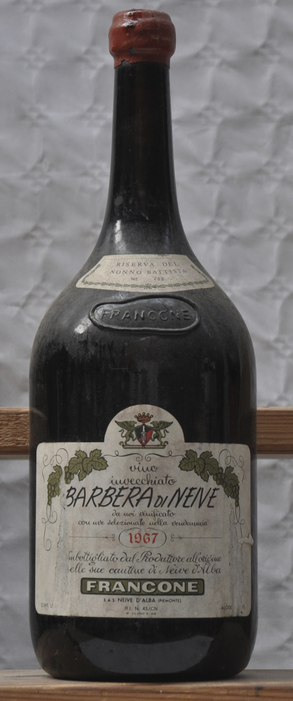 Barbera de Neive Riserva del Nonno Battista Francone, Neive d’Alba M.O. 1967 aantal: 1 3 Barbera de Neive Riserva del Nonno Battista Francone, Neive d’Alba M.O. 1967 aantal: 1 3.8 l