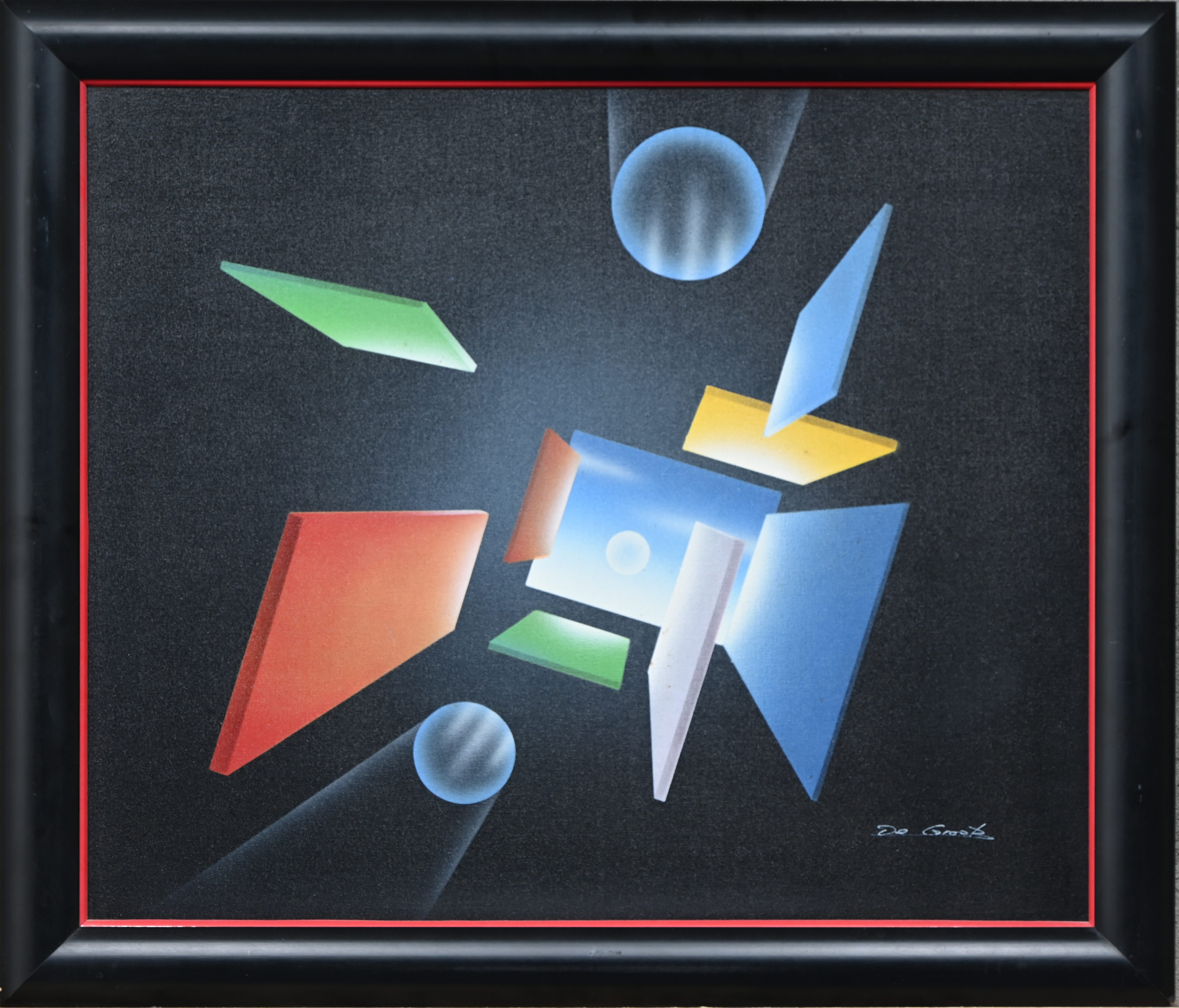 Een airbrush schilderij in Memphis stijl, gesigneerd Een airbrush schilderij in Memphis stijl, gesigneerd.