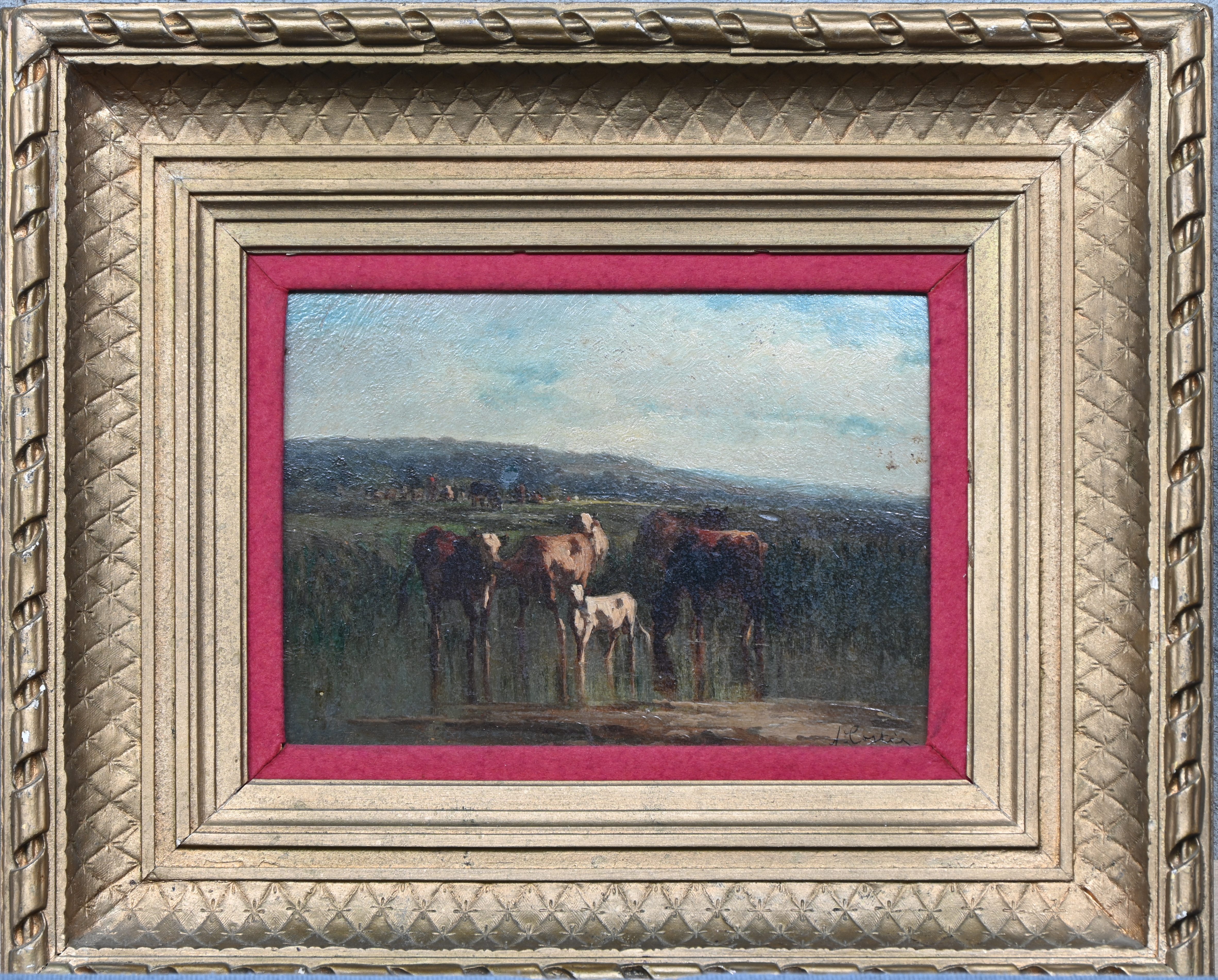 ‘Landschap met runderen’, een 19e eeuws olieverfschilderij op paneel. Getekend A. Cortes ‘Landschap met runderen’, een 19e eeuws olieverfschilderij op paneel. Getekend A. Cortes.