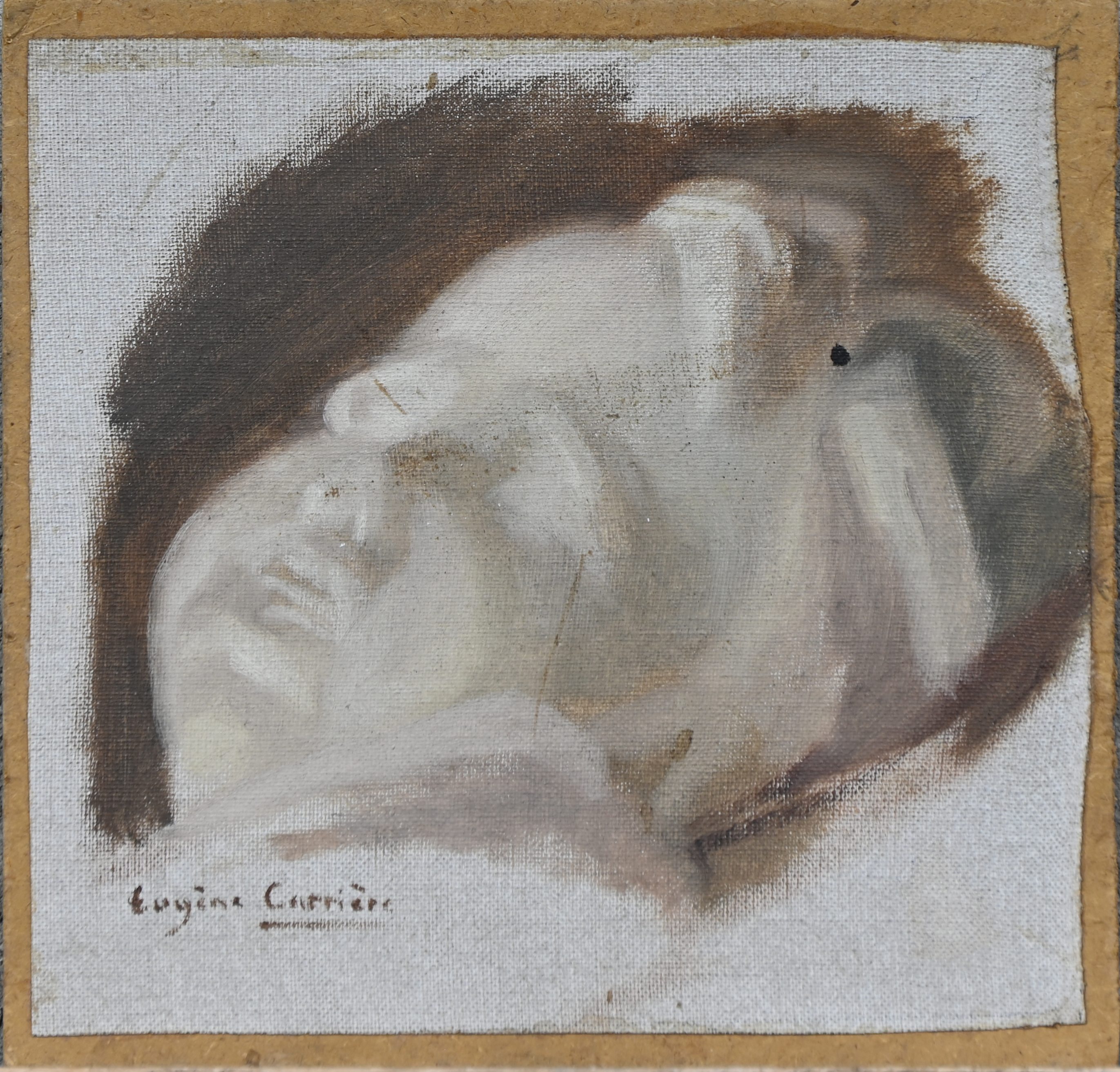 ‘Babyportret’, een olieverfstudie op schilderspaneel. Draagt een niet geverifieerde handtekening van Eugène Carrière ‘Babyportret’, een olieverfstudie op schilderspaneel. Draagt een niet geverifieerde handtekening van Eugène Carrière.