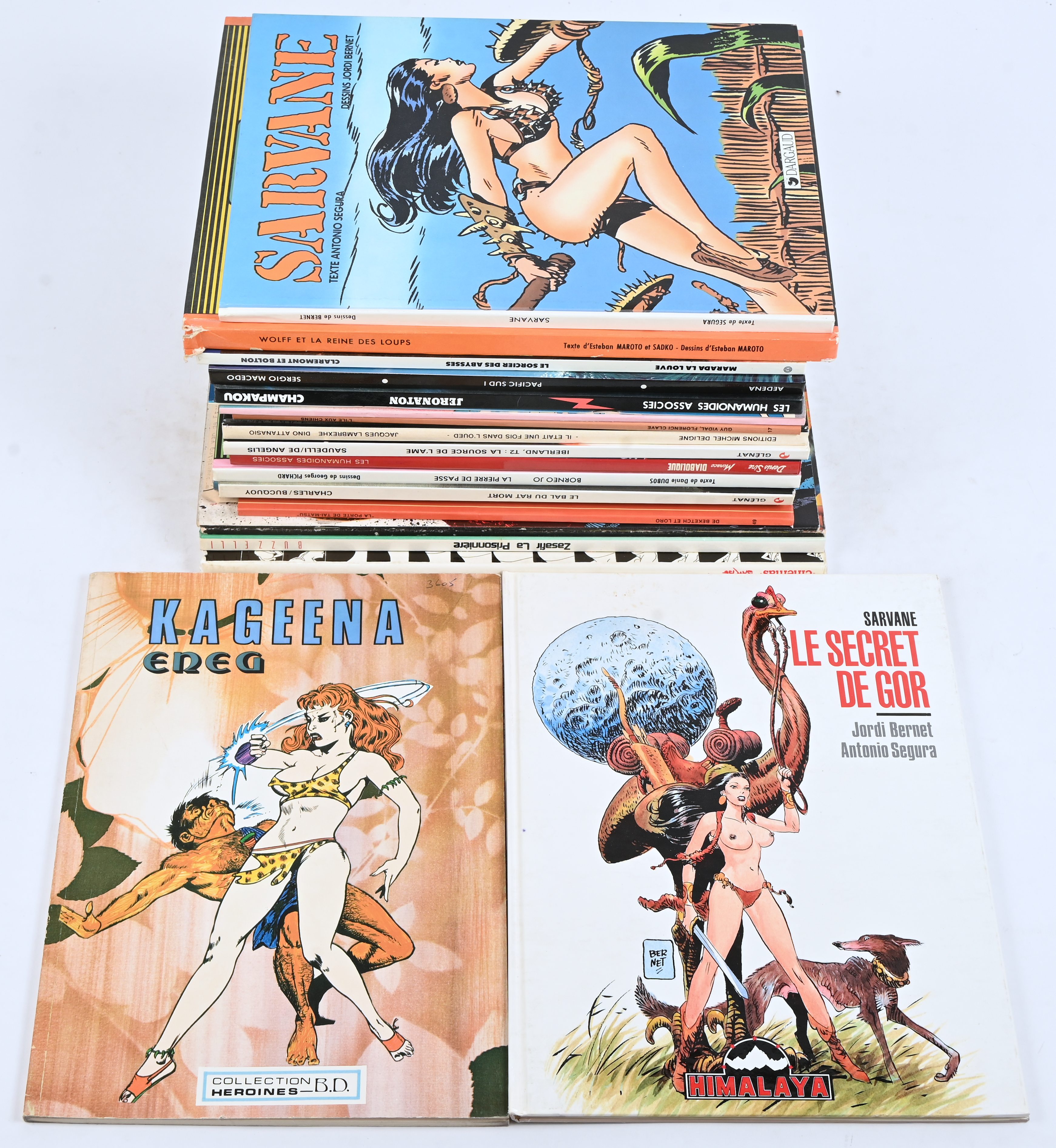 Een partij Franstalige stripalbums, grotendeels hardcover, met titels uit de reeksen: ‘Les Humanoides Associes’ (2), ‘De Beketch et Loro’ (1), Orn’ (1), ‘Le Bal du Rat Mort’ (1), ‘Borneo Jo’ (1), ‘Menace Diabolique’ (1), ‘Iberland’ (1), ‘Il Etait un Fois dans l’Oued’ (1), ‘l’île aux Chiens’ (1), ‘Arabelle’ (1), ‘Tumac’ (1), ‘Champakou’ (1), ‘Pacifique Sud’ (1), ‘Cinemas de Barbe’ (1), ‘Zasafir’ (1), ‘Marada’ (1), ‘Wolff’ (1), ‘Sarvane’ (2) en Kageena’ (1). Mogelijk met geschreven markeringen op de kaft Een partij Franstalige stripalbums, grotendeels hardcover, met titels uit de reeksen: ‘Les Humanoides Associes’ (2), ‘De Beketch et Loro’ (1), Orn’ (1), ‘Le Bal du Rat Mort’ (1), ‘Borneo Jo’ (1), ‘Menace Diabolique’ (1), ‘Iberland’ (1), ‘Il Etait un Fois dans l’Oued’ (1), ‘l’île aux Chiens’ (1), ‘Arabelle’ (1), ‘Tumac’ (1), ‘Champakou’ (1), ‘Pacifique Sud’ (1), ‘Cinemas de Barbe’ (1), ‘Zasafir’ (1), ‘Marada’ (1), ‘Wolff’ (1), ‘Sarvane’ (2) en Kageena’ (1). Mogelijk met geschreven markeringen op de kaft.