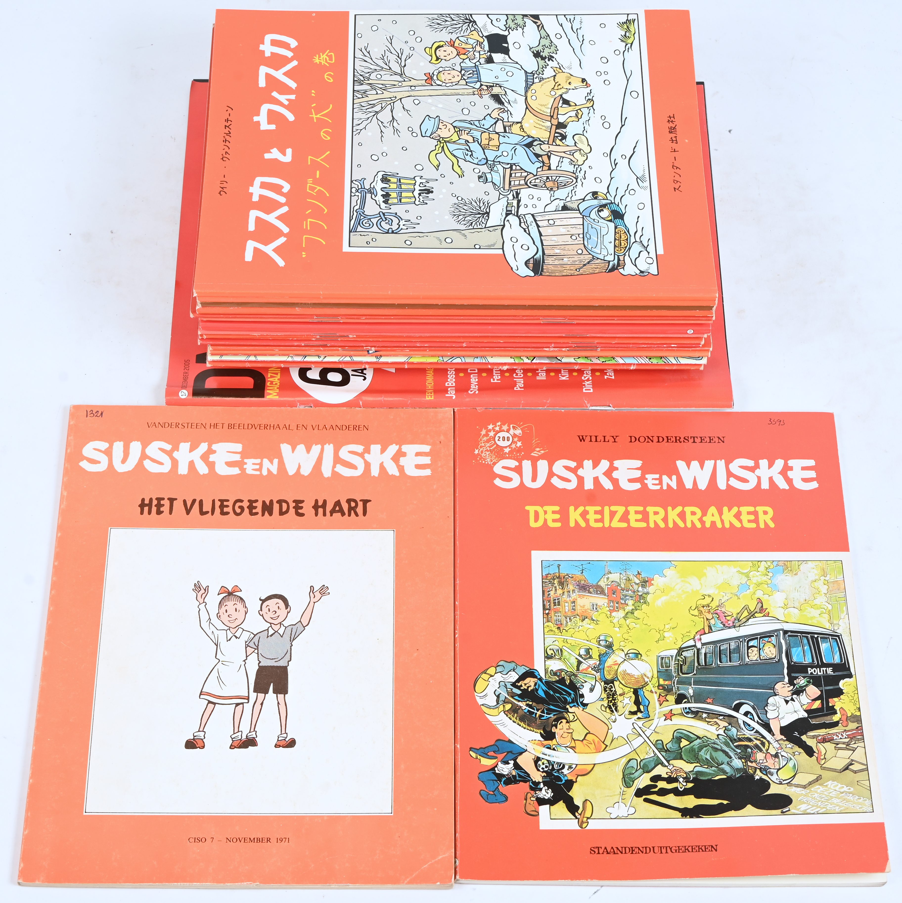‘Suske en Wiske’, een lot speciale uitgaven. ‘Zestien Zeverkes’, ‘De Keizerkraker’, de Japanse versie van ‘Nello en Patrasche’ en publiciteitsuitgaves voor ‘Provincie Antwerpen’, VVV Noord Brabant’, ‘Dash’, ‘Presto Print’, ‘Hero’, en andere ‘Suske en Wiske’, een lot speciale uitgaven. ‘Zestien Zeverkes’, ‘De Keizerkraker’, de Japanse versie van ‘Nello en Patrasche’ en publiciteitsuitgaves voor ‘Provincie Antwerpen’, VVV Noord Brabant’, ‘Dash’, ‘Presto Print’, ‘Hero’, en andere.