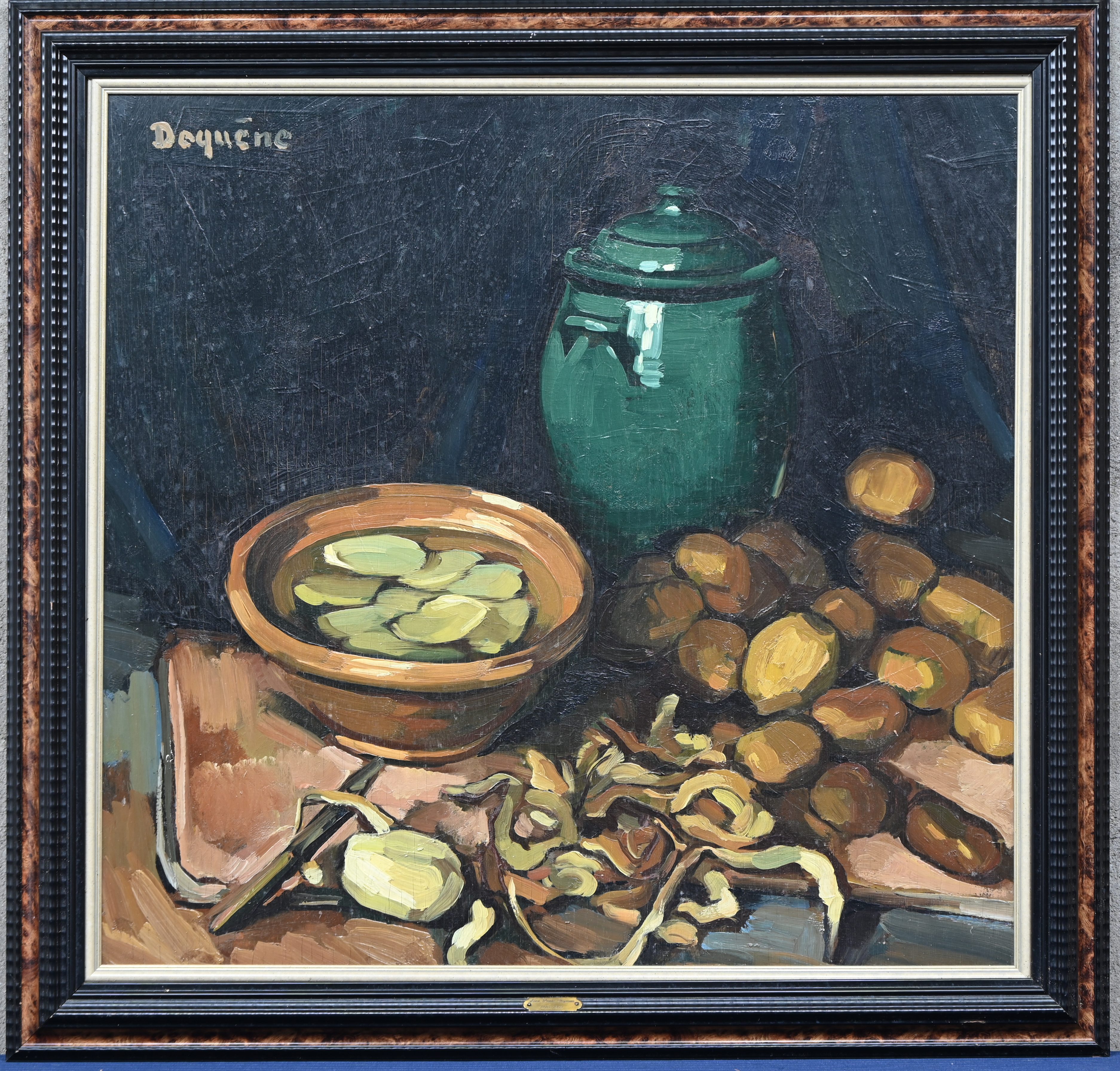‘Stilleven met patatten’, een olieverfschilderij op paneel. Gesigneerd linksboven ‘Stilleven met patatten’, een olieverfschilderij op paneel. Gesigneerd linksboven.