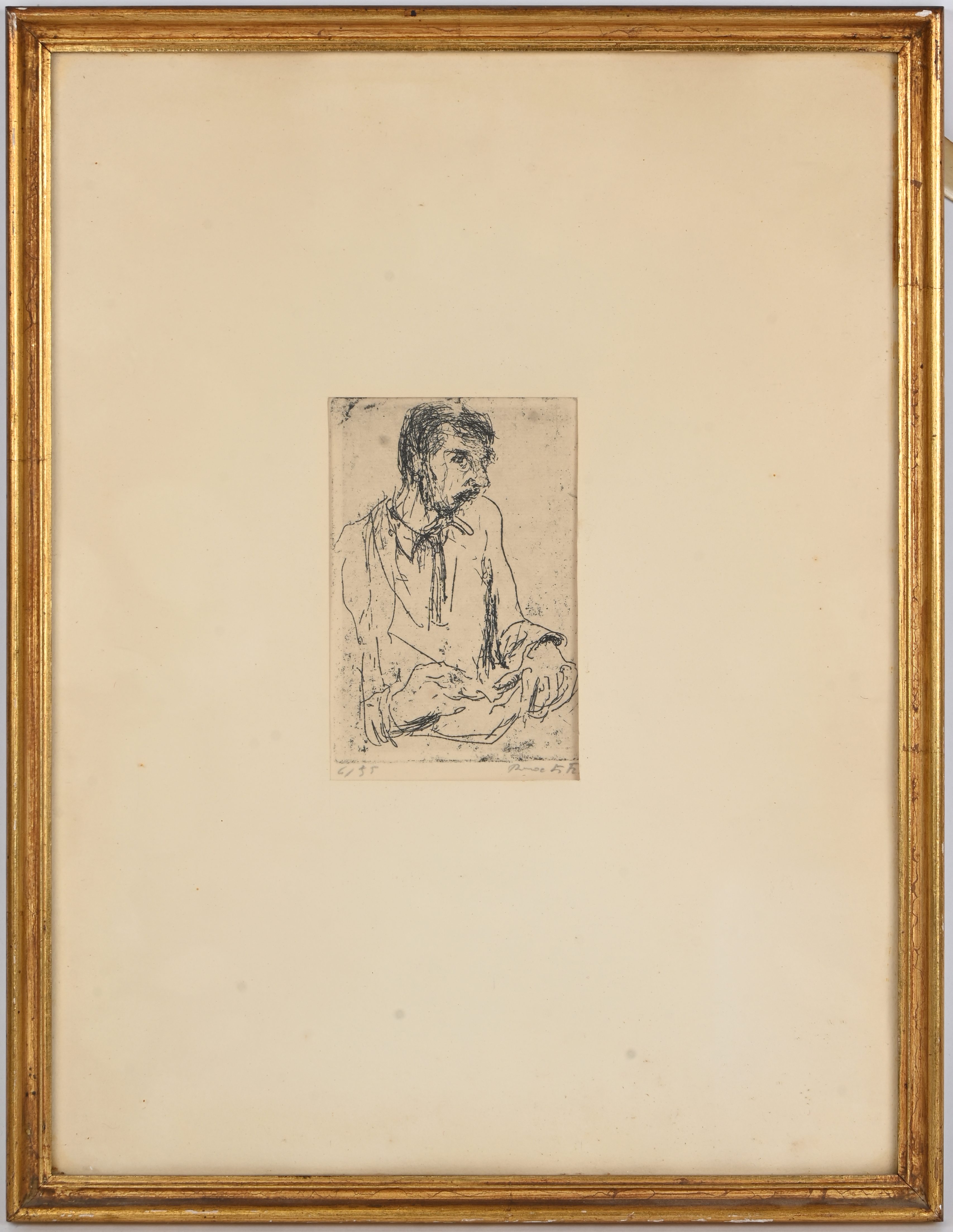 “Zelfportret”, een ets, genummerd (6/55) en gesigneerd buiten de plaat “Zelfportret”, een ets, genummerd (6/55) en gesigneerd buiten de plaat.