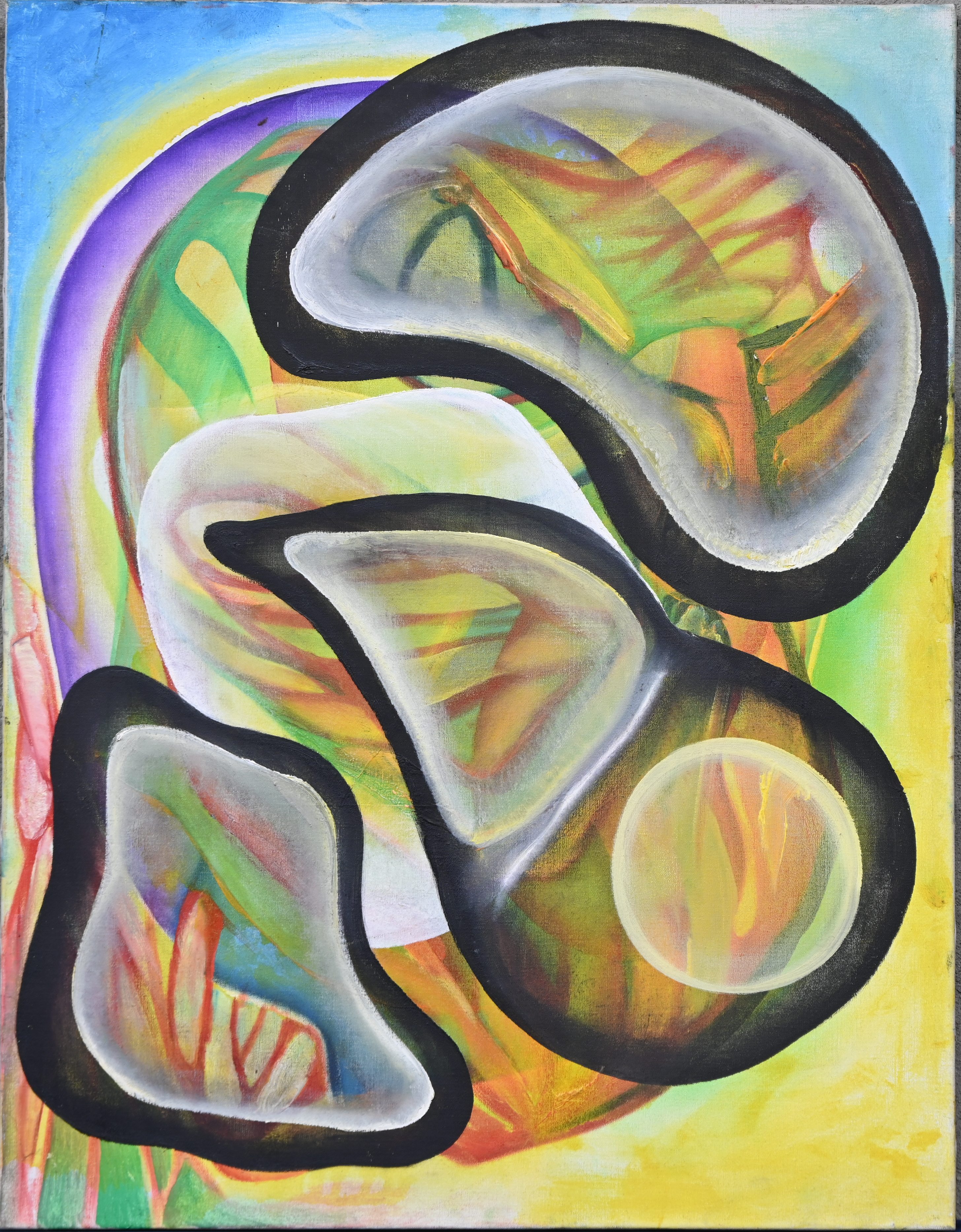 Abstract organisch schilderij. Acryl op doek, niet getekend. Afkomstig uit de collectie van Guy van den Bulcke Abstract organisch schilderij. Acryl op doek, niet getekend. Afkomstig uit de collectie van Guy van den Bulcke.