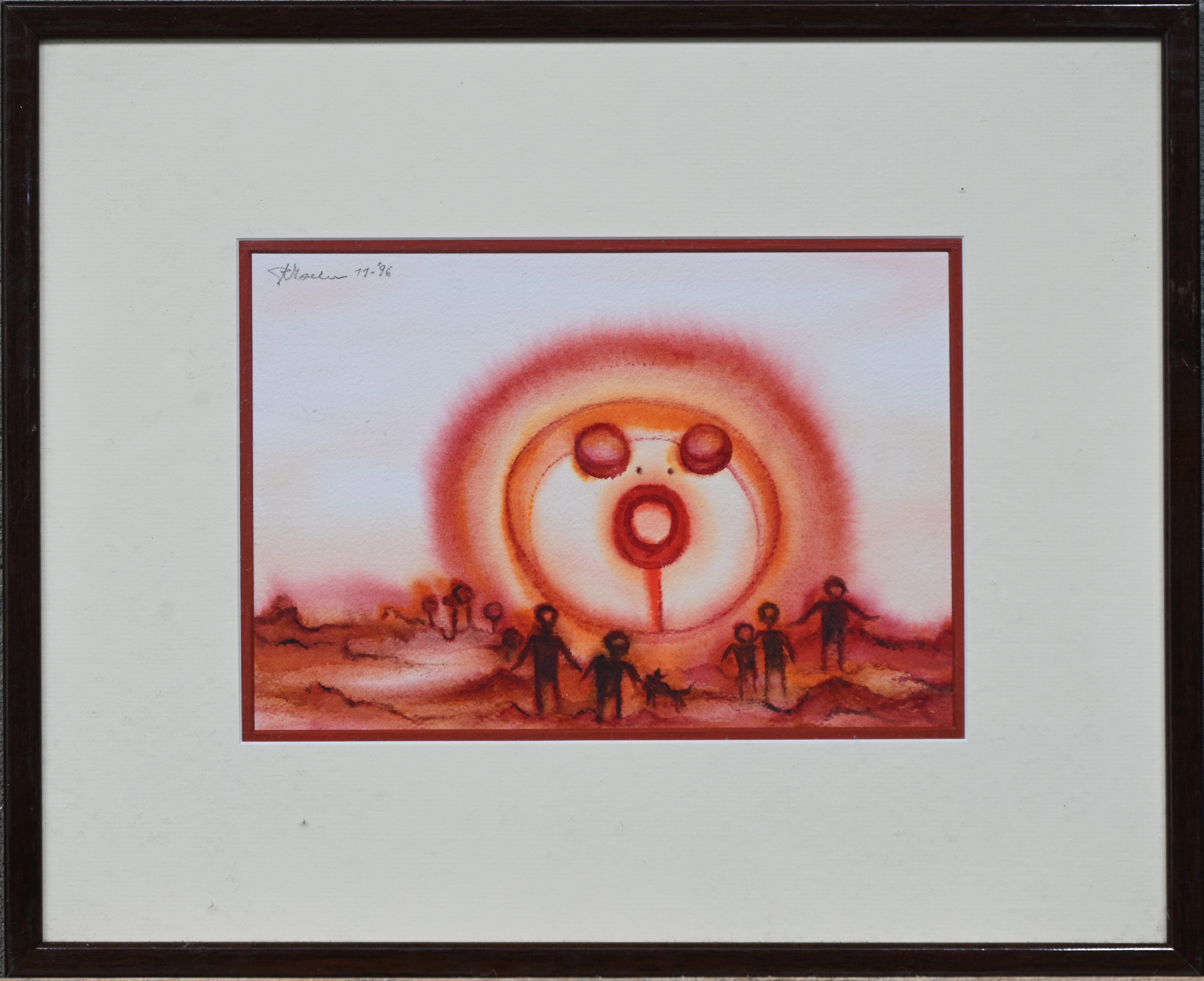 Een modernistisch werk, gemengde techniek op papier, gesigneerd R. Toelen, 11-’96 Een modernistisch werk, gemengde techniek op papier, gesigneerd R. Toelen, 11-’96.