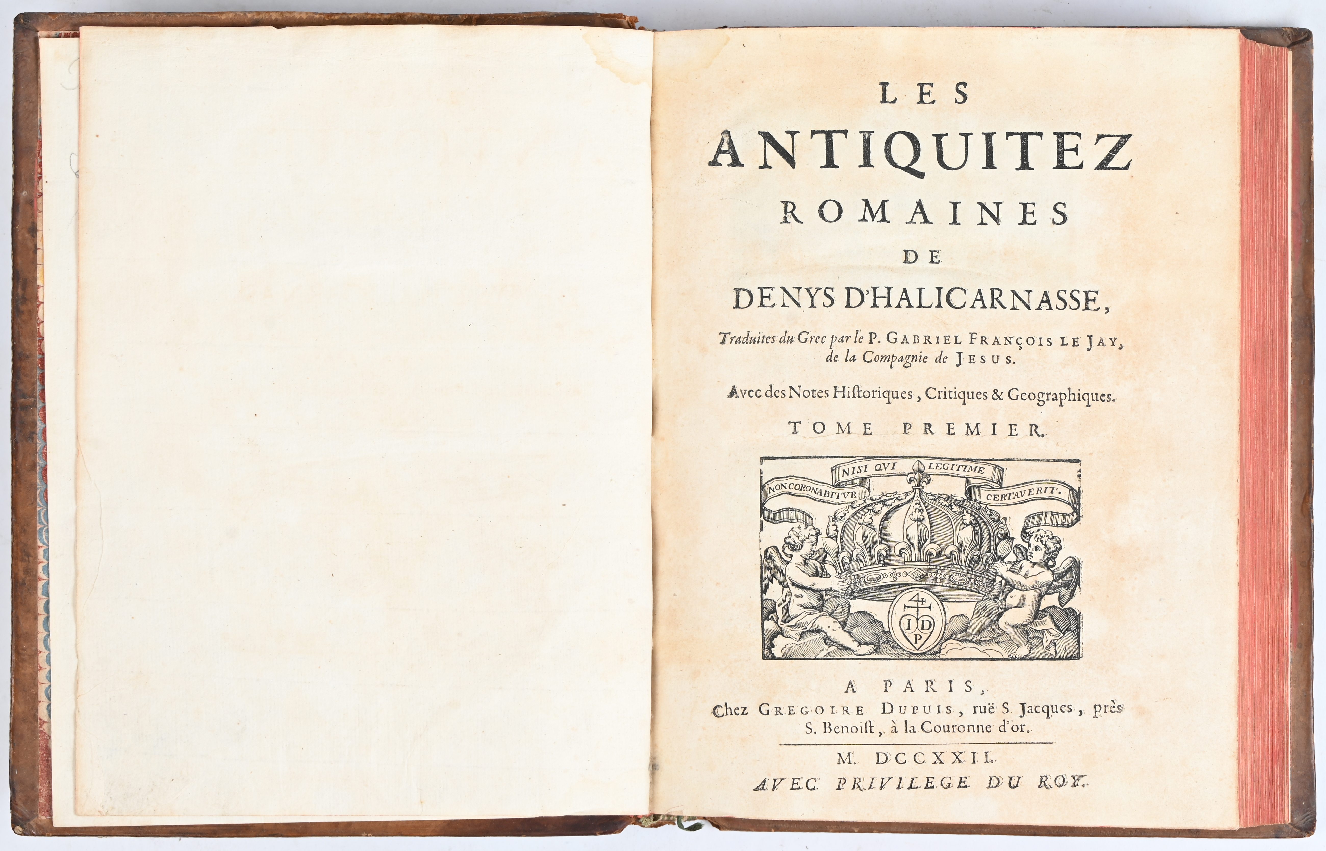 “Antiquitez Romaines Tome Premier”. Ed. Grégoire Dupuis, Paris 1722. In leder gebonden. Mooie illustraties “Antiquitez Romaines Tome Premier”. Ed. Grégoire Dupuis, Paris 1722. In leder gebonden. Mooie illustraties.