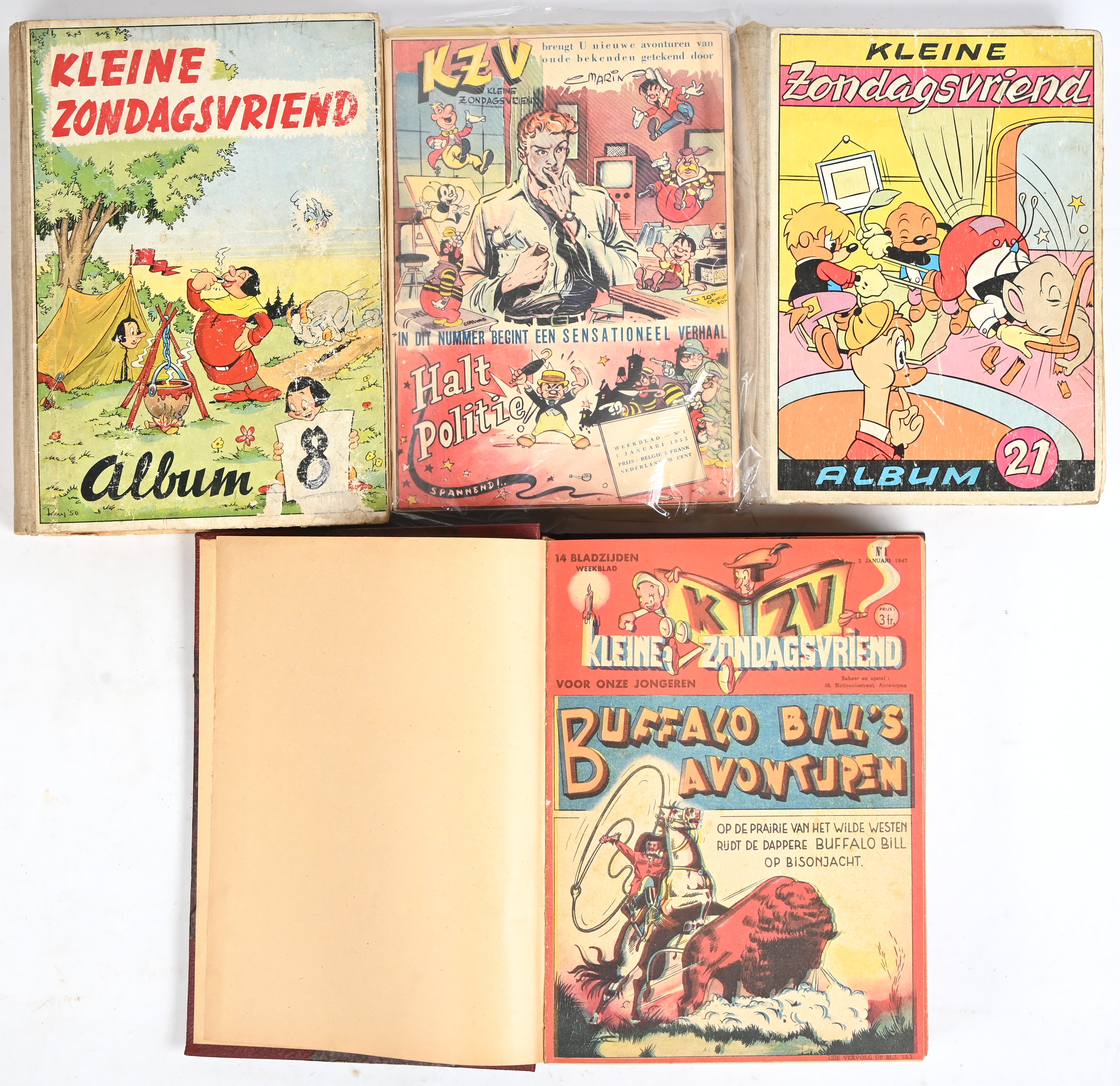 Gebonden nummers. Eigen professionele binding, jaargang 1947/Album 8, 1949 en Album 21, 1953 (redelijke staat). Evenals een tweeëntwintigtal lossen nummers uit 1953 Gebonden nummers. Eigen professionele binding, jaargang 1947/Album 8, 1949 en Album 21, 1953 (redelijke staat). Evenals een tweeëntwintigtal lossen nummers uit 1953.
