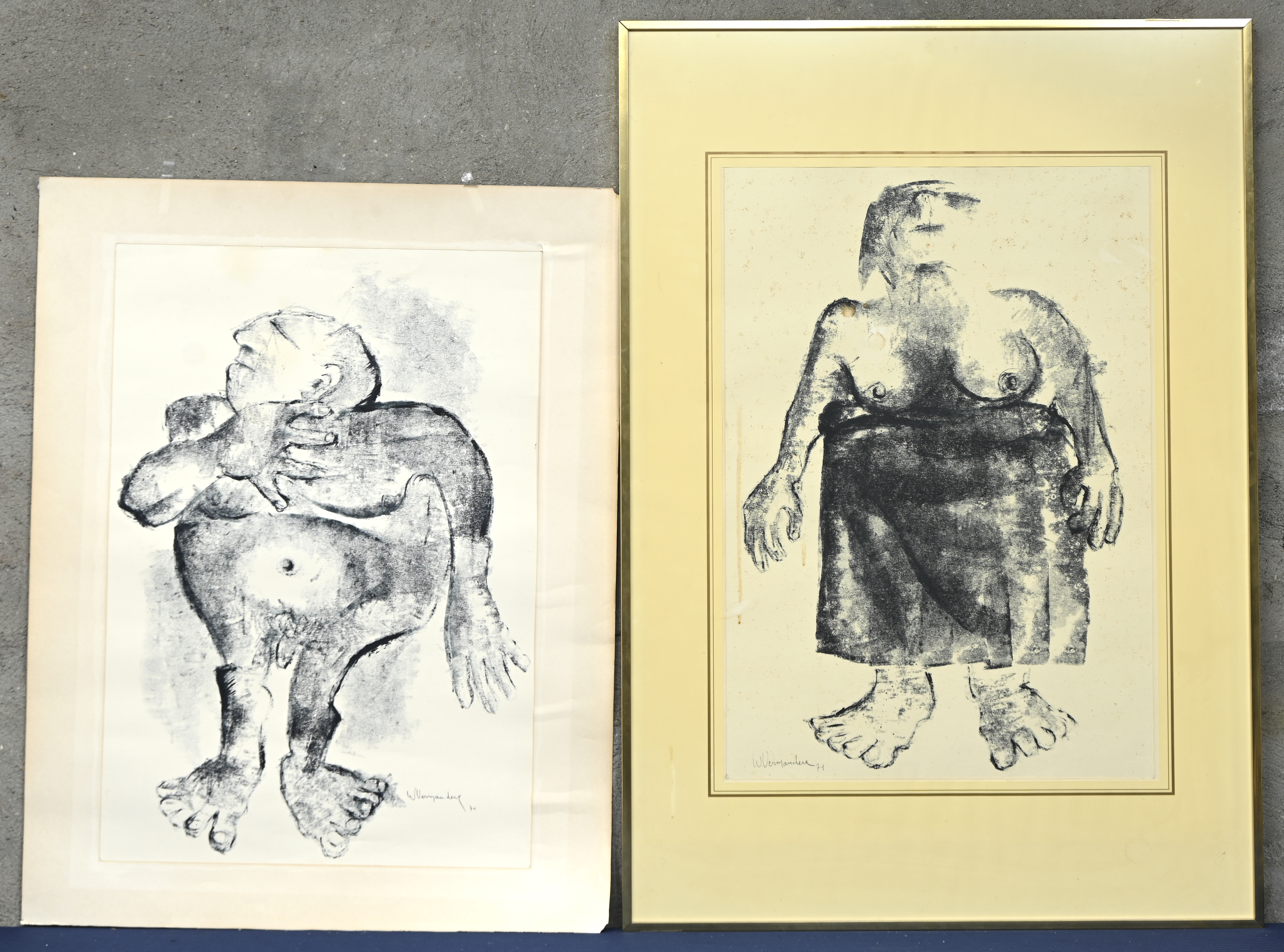 “Man en vrouw”, gemengde techniek op papier (één in kader), gesigneerd en gedateerd ‘71 “Man en vrouw”, gemengde techniek op papier (één in kader), gesigneerd en gedateerd ‘71.