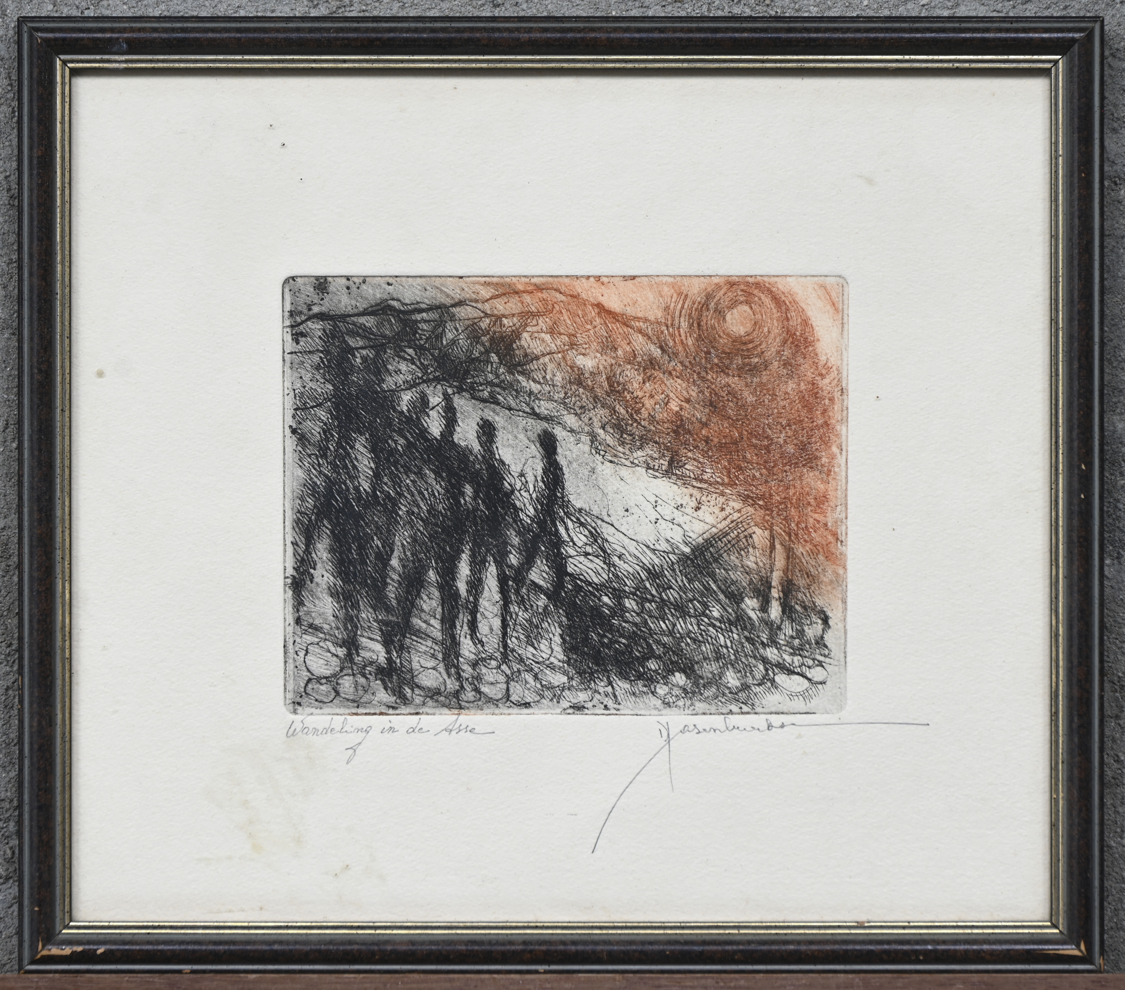 ‘Wandeling in de asse’, een ets in twee kleuren. Gesigneerd ‘Wandeling in de asse’, een ets in twee kleuren. Gesigneerd.