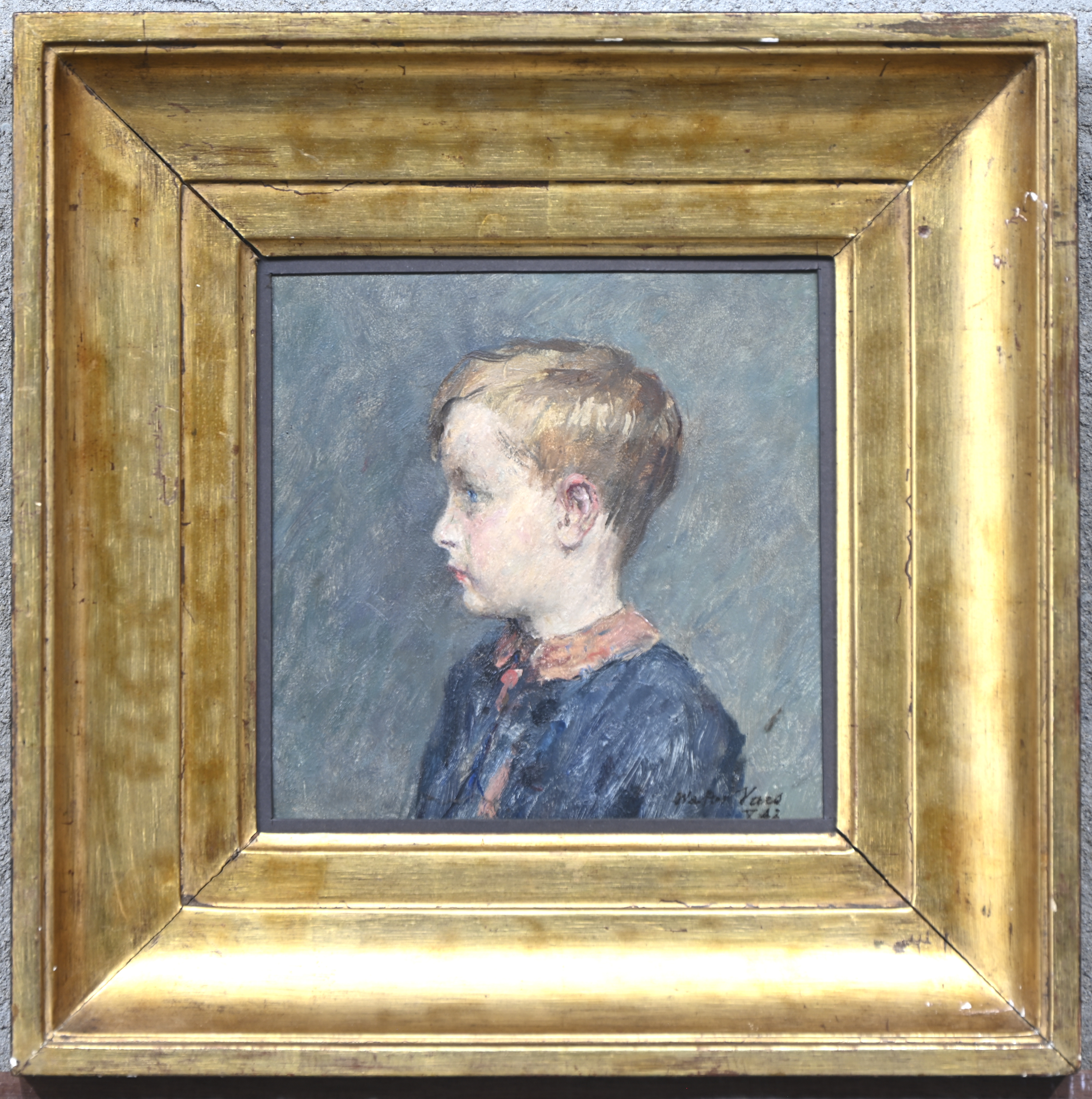 ‘Jan Vaes’, een portret in olieverf op paneel. Jan Vaes is de kleinzoon van de kunstenaar. Gesigneerd en gedateerd X ‘42 ‘Jan Vaes’, een portret in olieverf op paneel. Jan Vaes is de kleinzoon van de kunstenaar. Gesigneerd en gedateerd X ‘42.