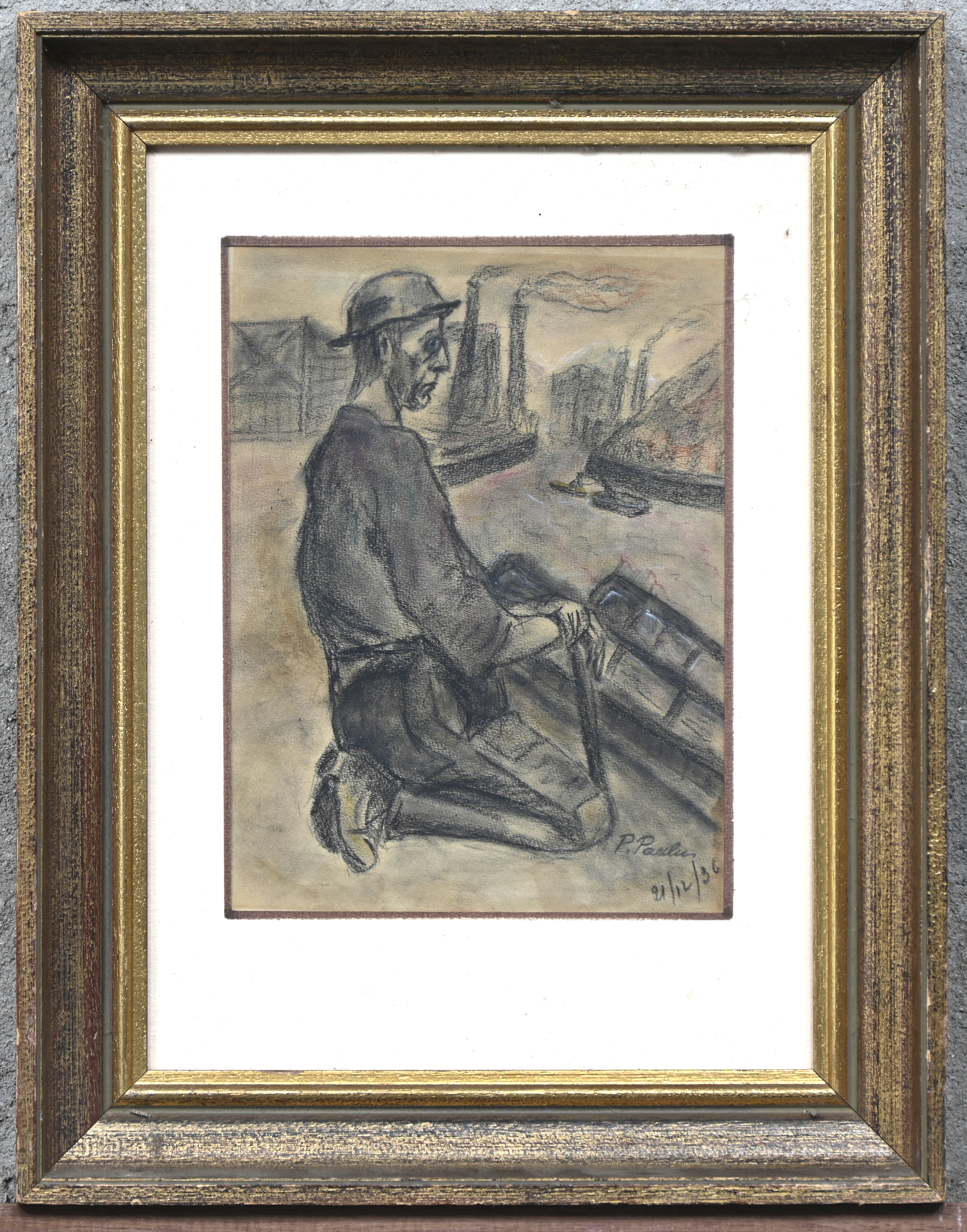 ‘De mijnwerker’, een opgehoogde tekening. Gesigneerd en gedateerd ‘21-12 ’36’ ‘De mijnwerker’, een opgehoogde tekening. Gesigneerd en gedateerd ‘21-12 ’36’.