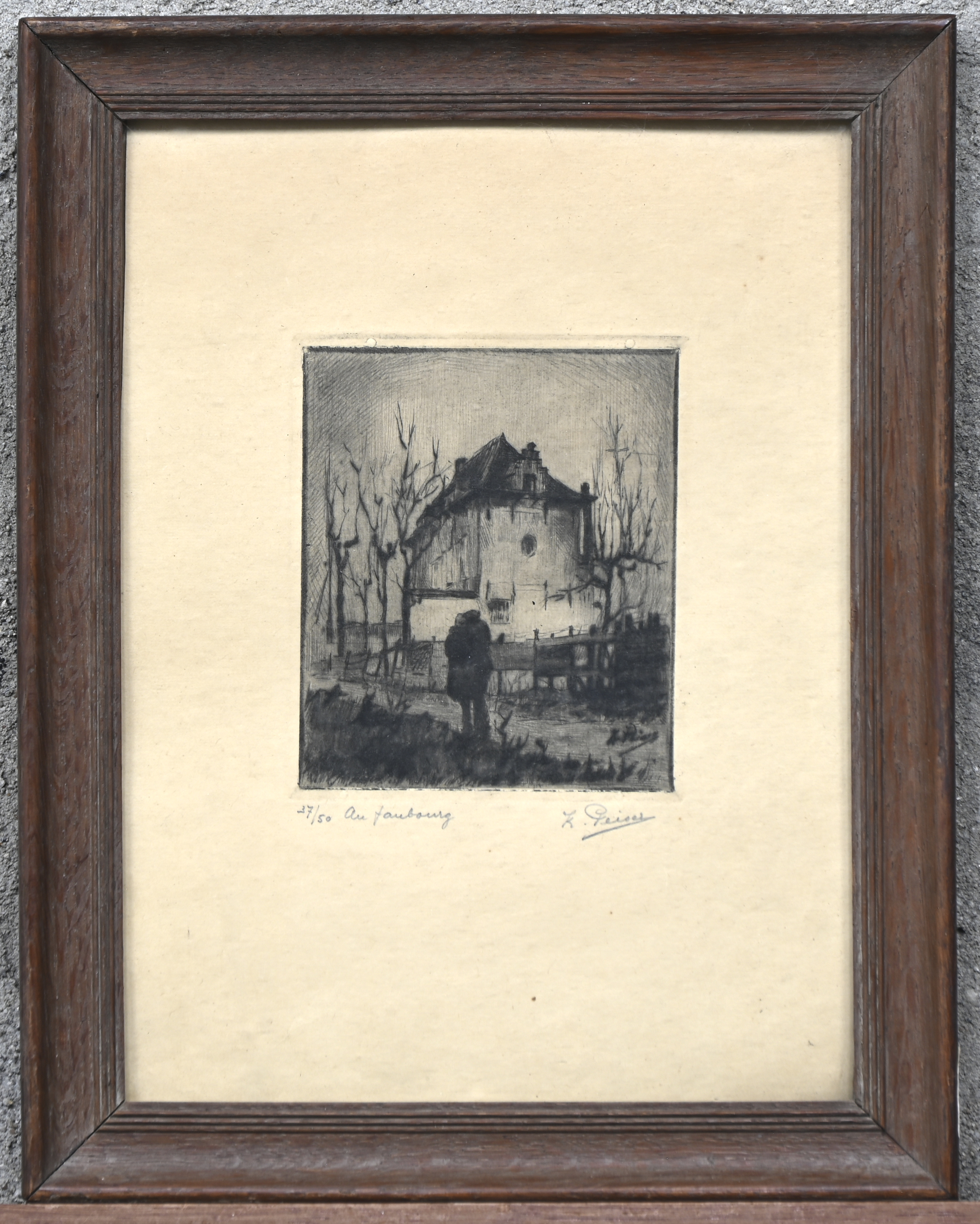 ‘Au Faubourg’, een monochrome ets. Gesigneerd, nr 37 uit een oplage van 50 exemplaren ‘Au Faubourg’, een monochrome ets. Gesigneerd, nr 37 uit een oplage van 50 exemplaren.