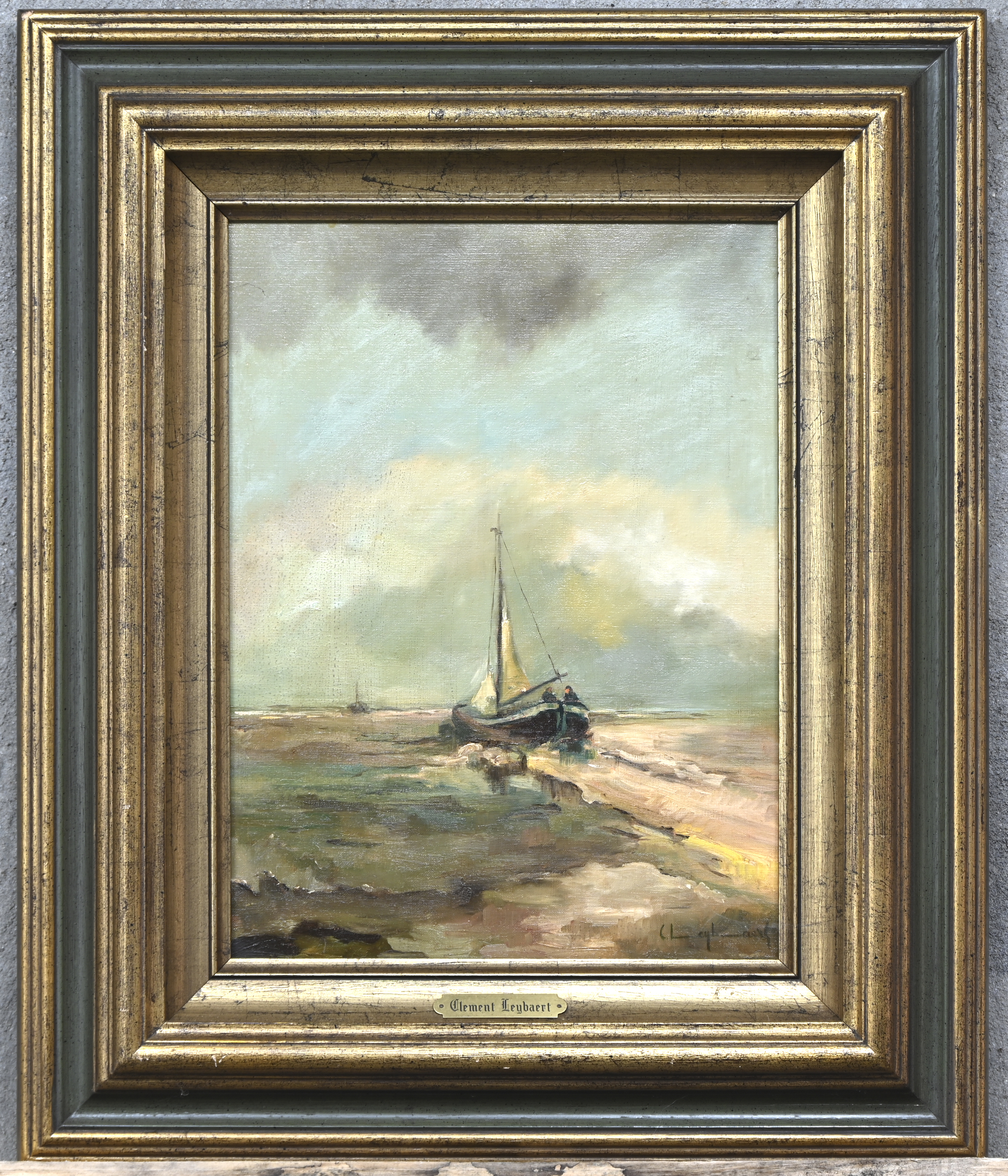 ‘Afvaart’, een olieverfschilderij op doek. Gesigneerd ‘Afvaart’, een olieverfschilderij op doek. Gesigneerd.