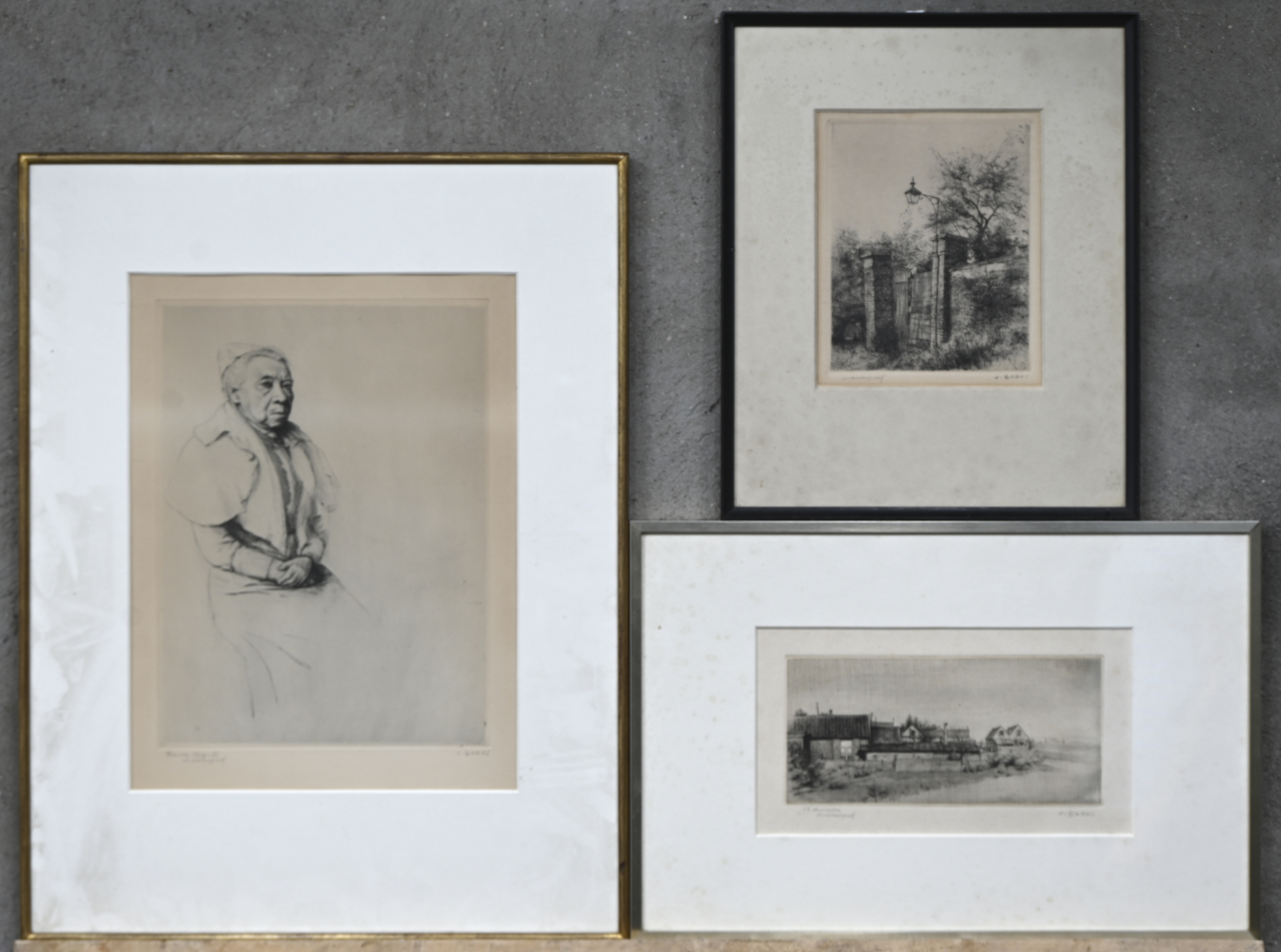 ‘Tante Agnes’, zonder titel’ en ‘St. Anneke’. Drie monochrome etsen, artistenproeven. Gesigneerd ‘Tante Agnes’, zonder titel’ en ‘St. Anneke’. Drie monochrome etsen, artistenproeven. Gesigneerd.