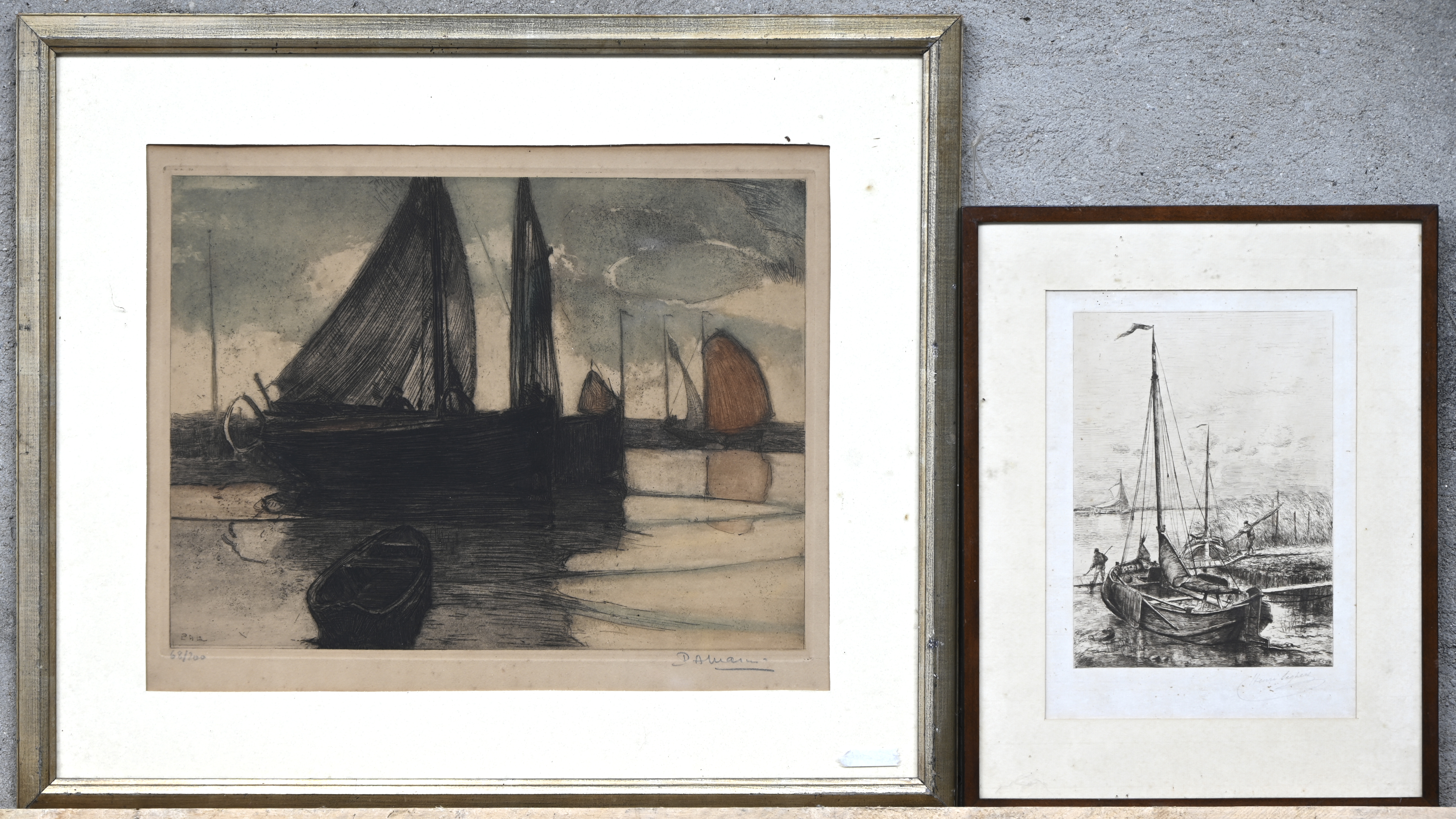 Twee etsen met een maritiem thema. Getekend ‘Masui’ en ‘Seghers’ Twee etsen met een maritiem thema. Getekend ‘Masui’ en ‘Seghers’.