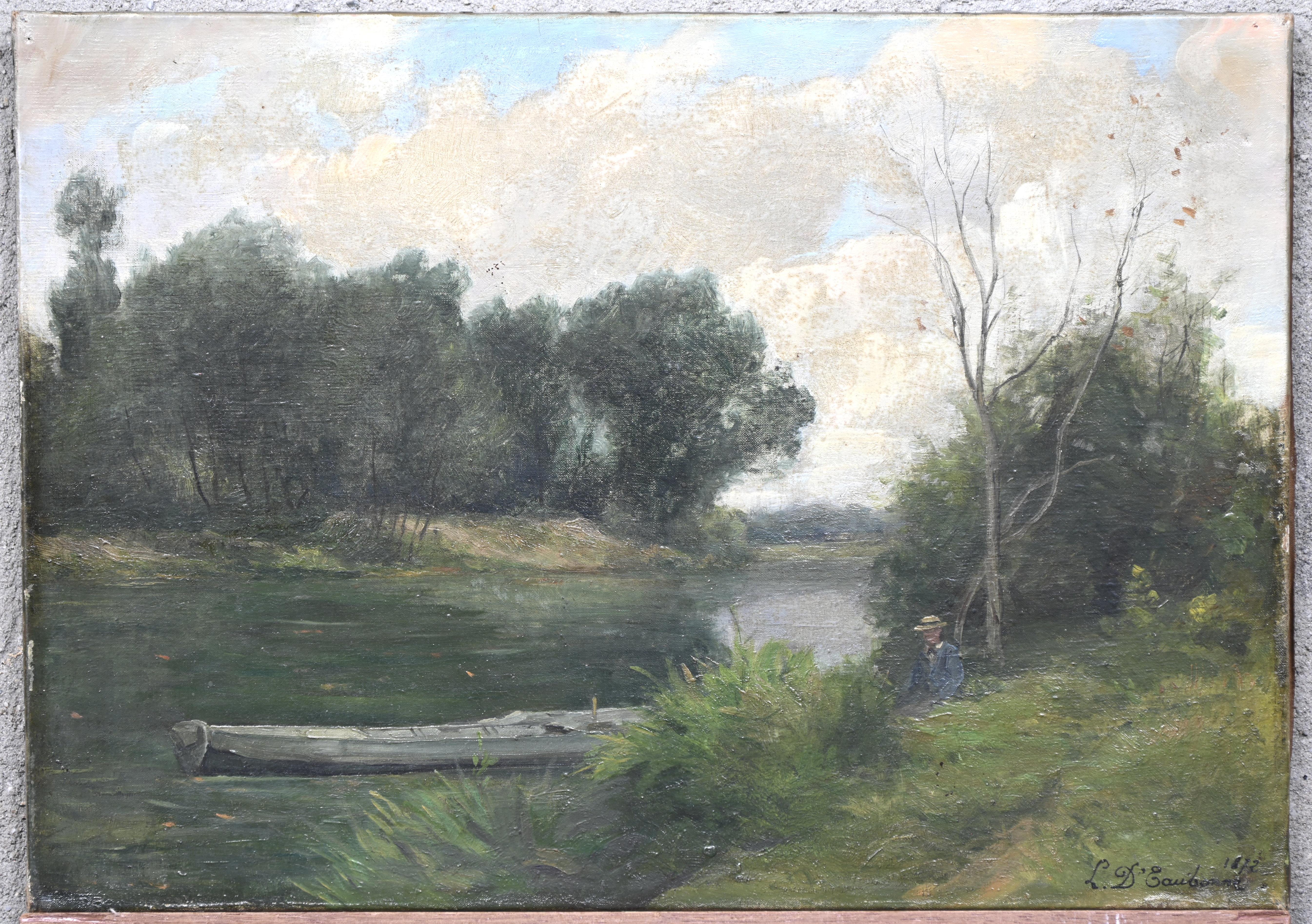 ‘Landschap met rivier’, een olieverfschilderij op doek. Gesigneerd en gedateerd 1872 ‘Landschap met rivier’, een olieverfschilderij op doek. Gesigneerd en gedateerd 1872.