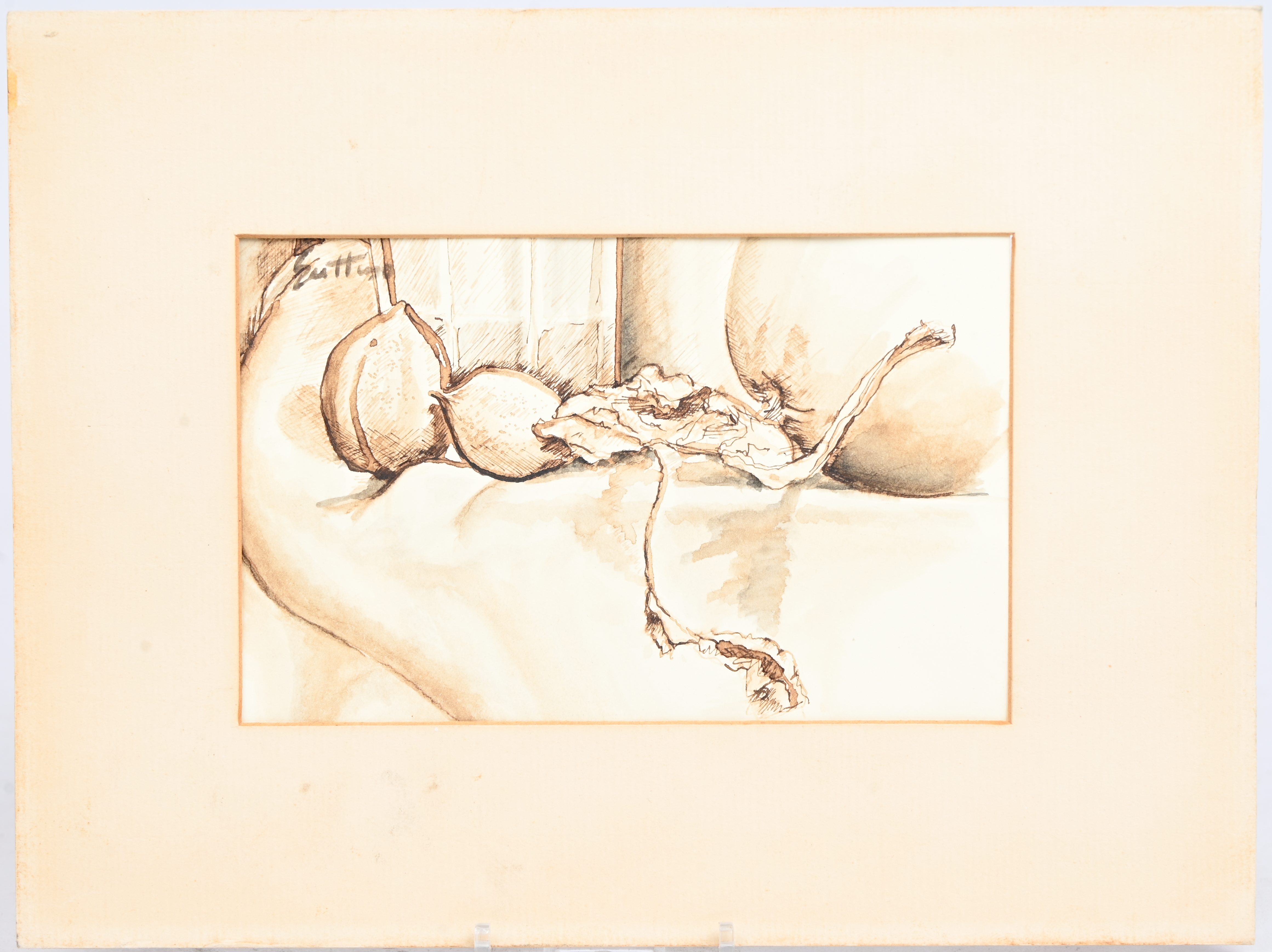 ‘Stilleven’, een gewassen inkttekening. Draagt de niet geverifieerde signatuur van Renato Guttuso. Zonder kader ‘Stilleven’, een gewassen inkttekening. Draagt de niet geverifieerde signatuur van Renato Guttuso. Zonder kader.
