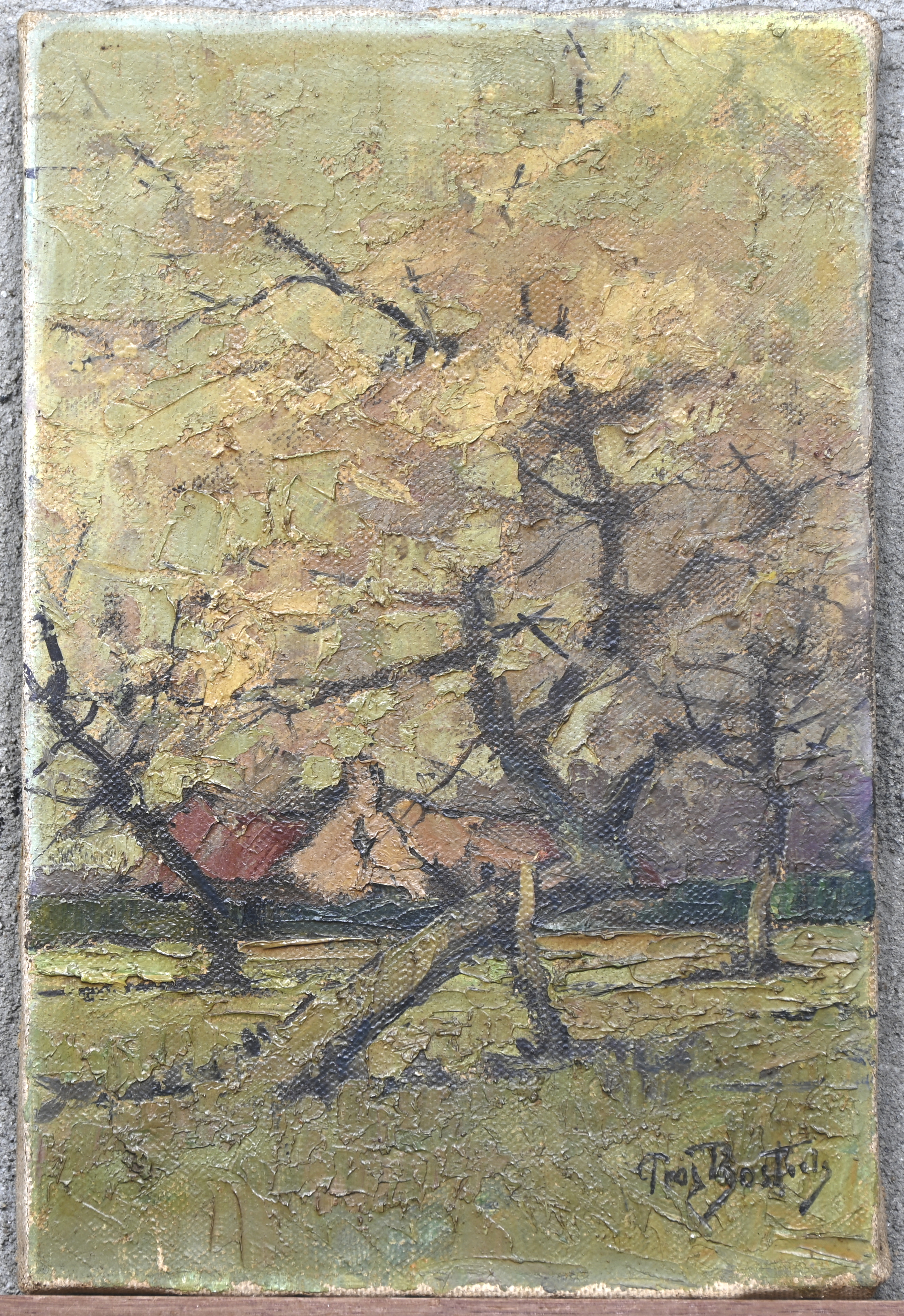 ‘Herfstlandschap’, een olieverfschilderij op doek. Getekend Pros. Bosteels ‘Herfstlandschap’, een olieverfschilderij op doek. Getekend Pros. Bosteels.
