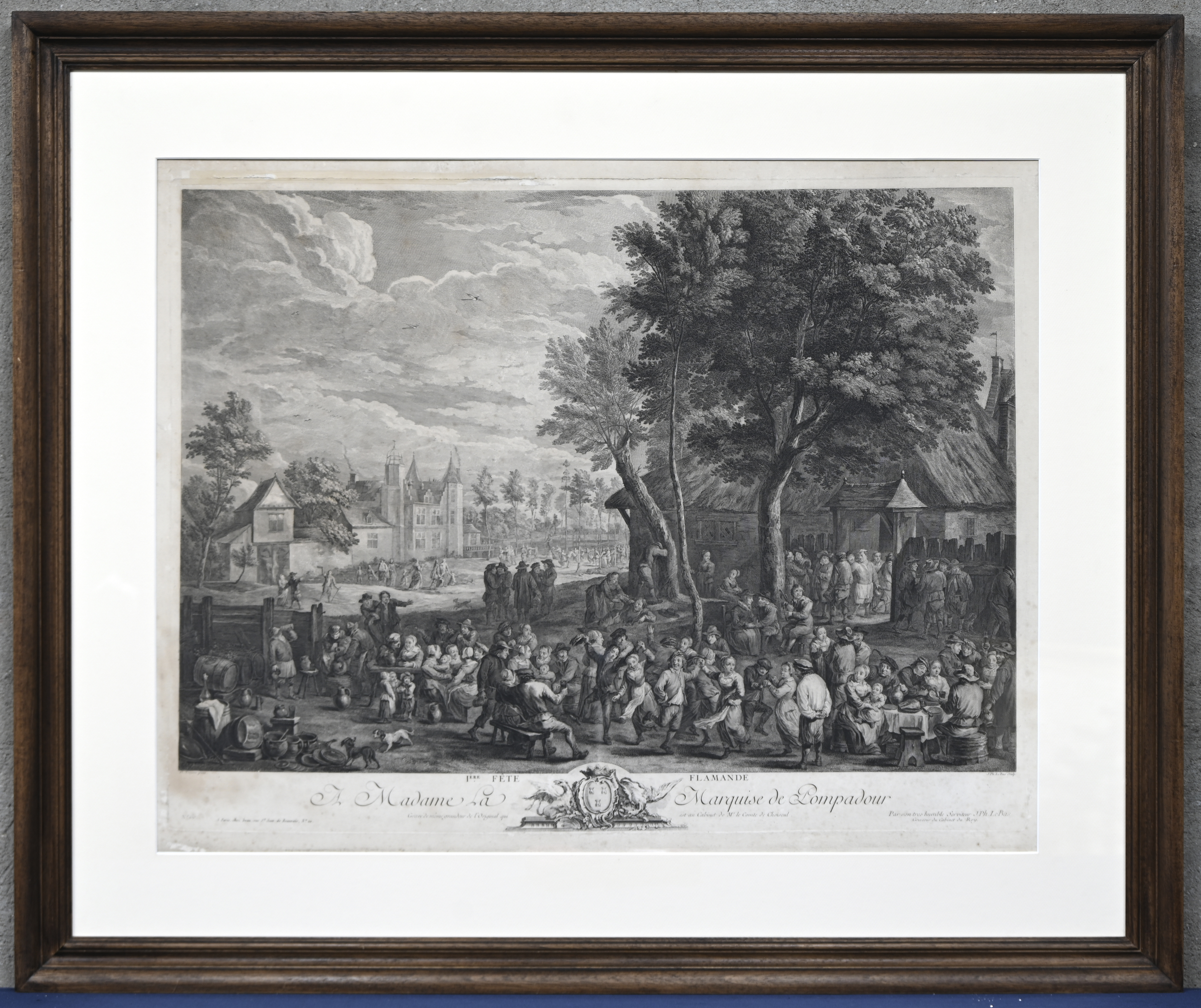 “1ère fête Flamande - A Madame la Marquise de Pompadour”, een ets naar David Teniers door J.P. Le Bas “1ère fête Flamande - A Madame la Marquise de Pompadour”, een ets naar David Teniers door J.P. Le Bas.