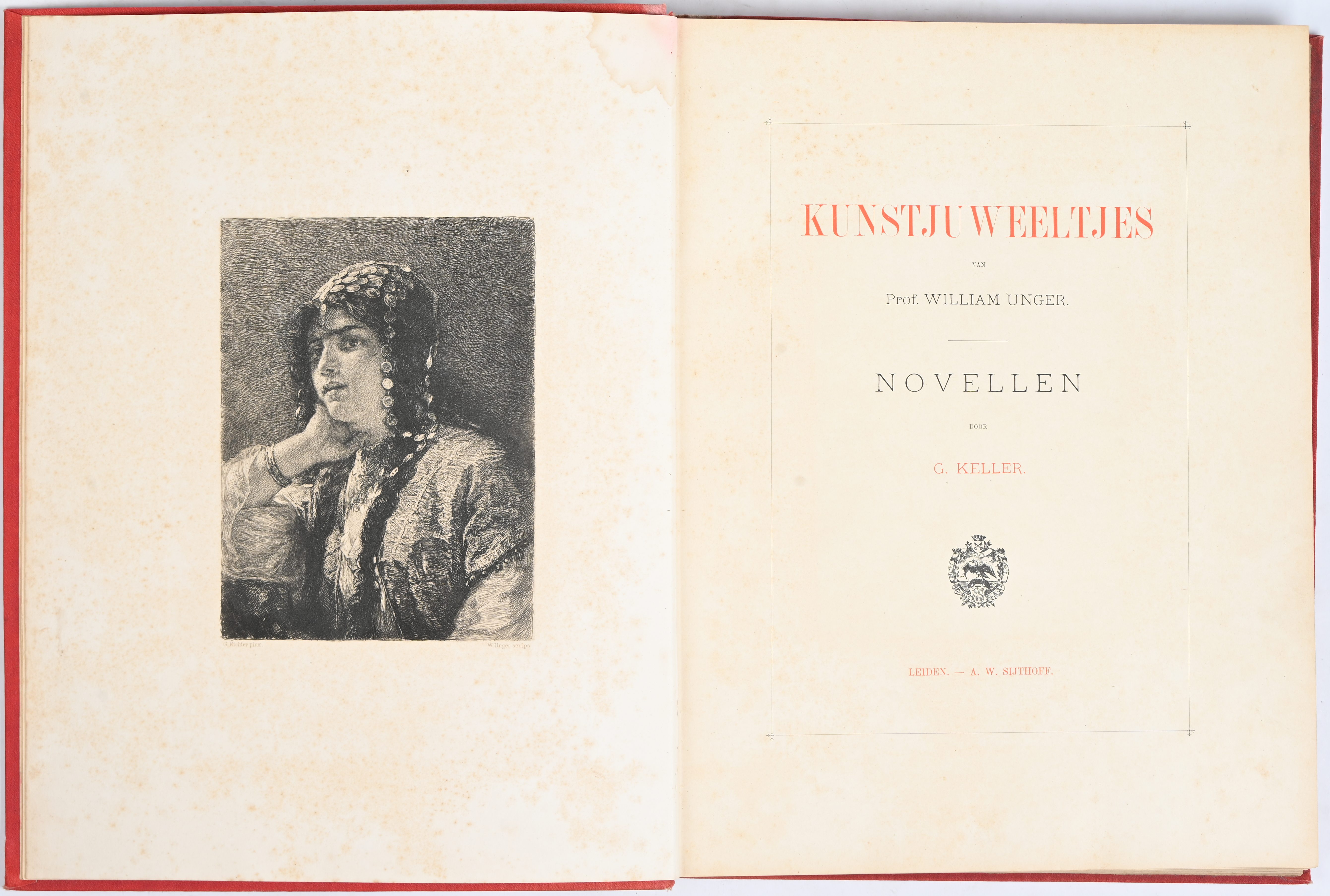 “Kunstjuweeltjes”, een boek met 9 gravures van prof. W. Unger - novellen door G. keller “Kunstjuweeltjes”, een boek met 9 gravures van prof. W. Unger - novellen door G. keller.