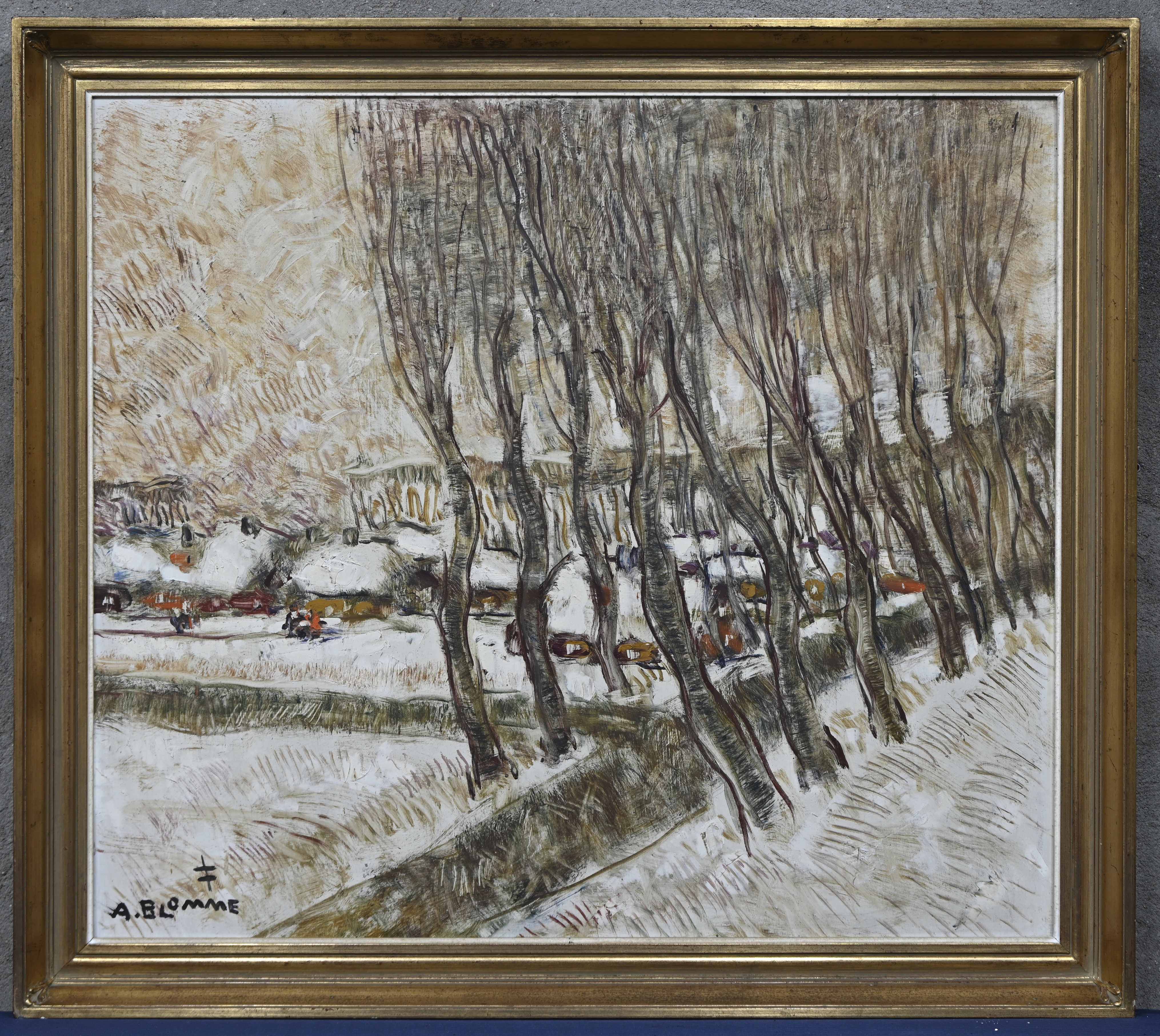 ‘Waaiende bomen’, een olieverfschilderij op paneel. Gesigneerd ‘Waaiende bomen’, een olieverfschilderij op paneel. Gesigneerd.