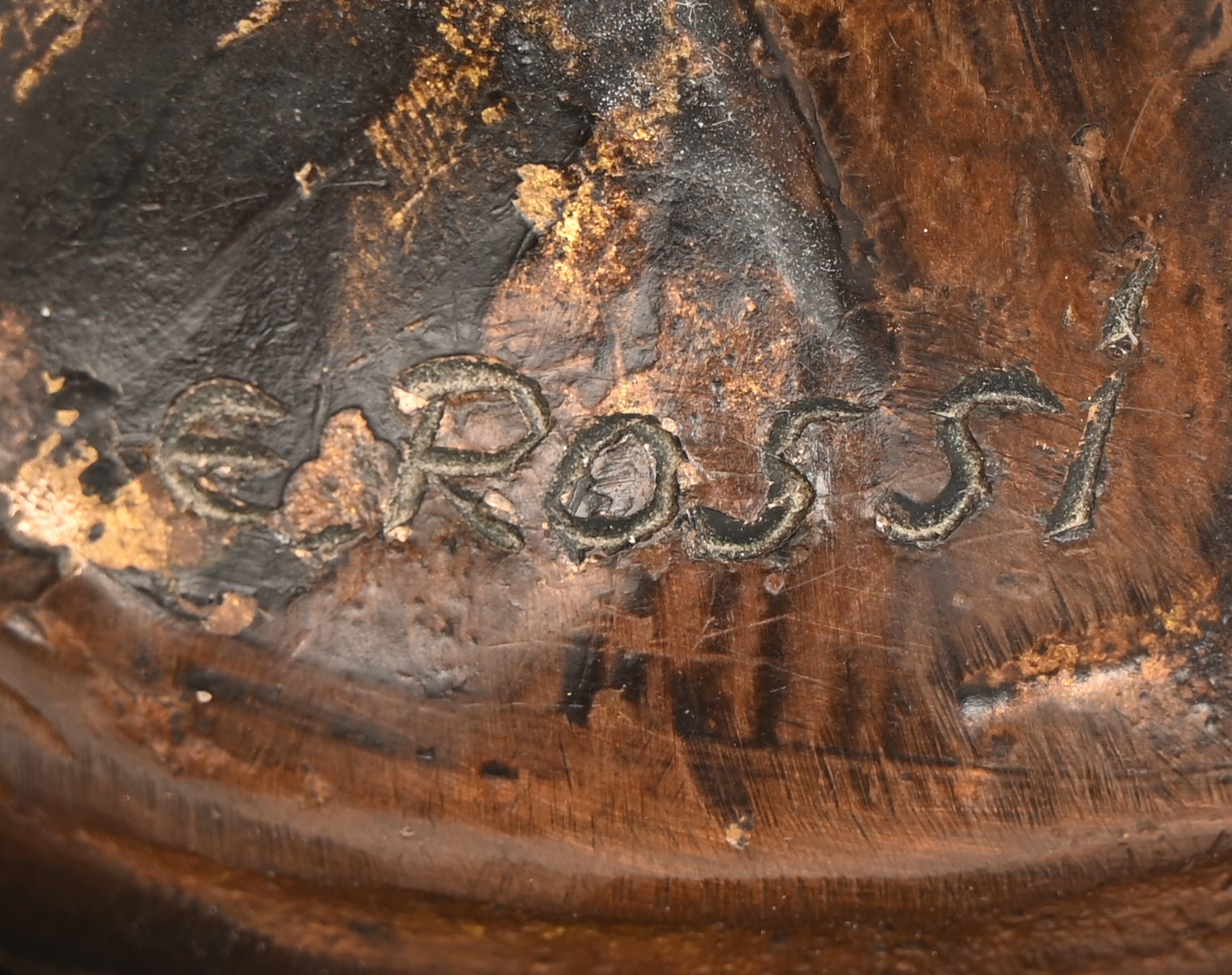 “Galatea”, een bronzen beeld op marmeren voetje, draagt handtekening E “Galatea”, een bronzen beeld op marmeren voetje, draagt handtekening E. Rossi