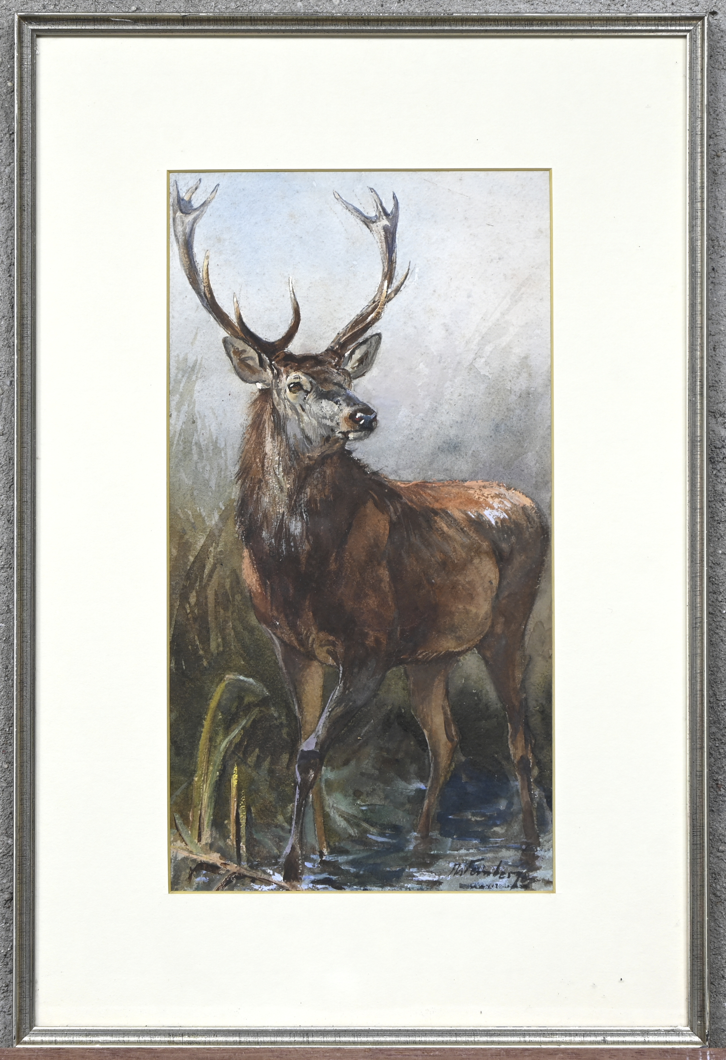 “Hert”, een schilderij, waterverf op papier, gesigneerd “Hert”, een schilderij, waterverf op papier, gesigneerd.
