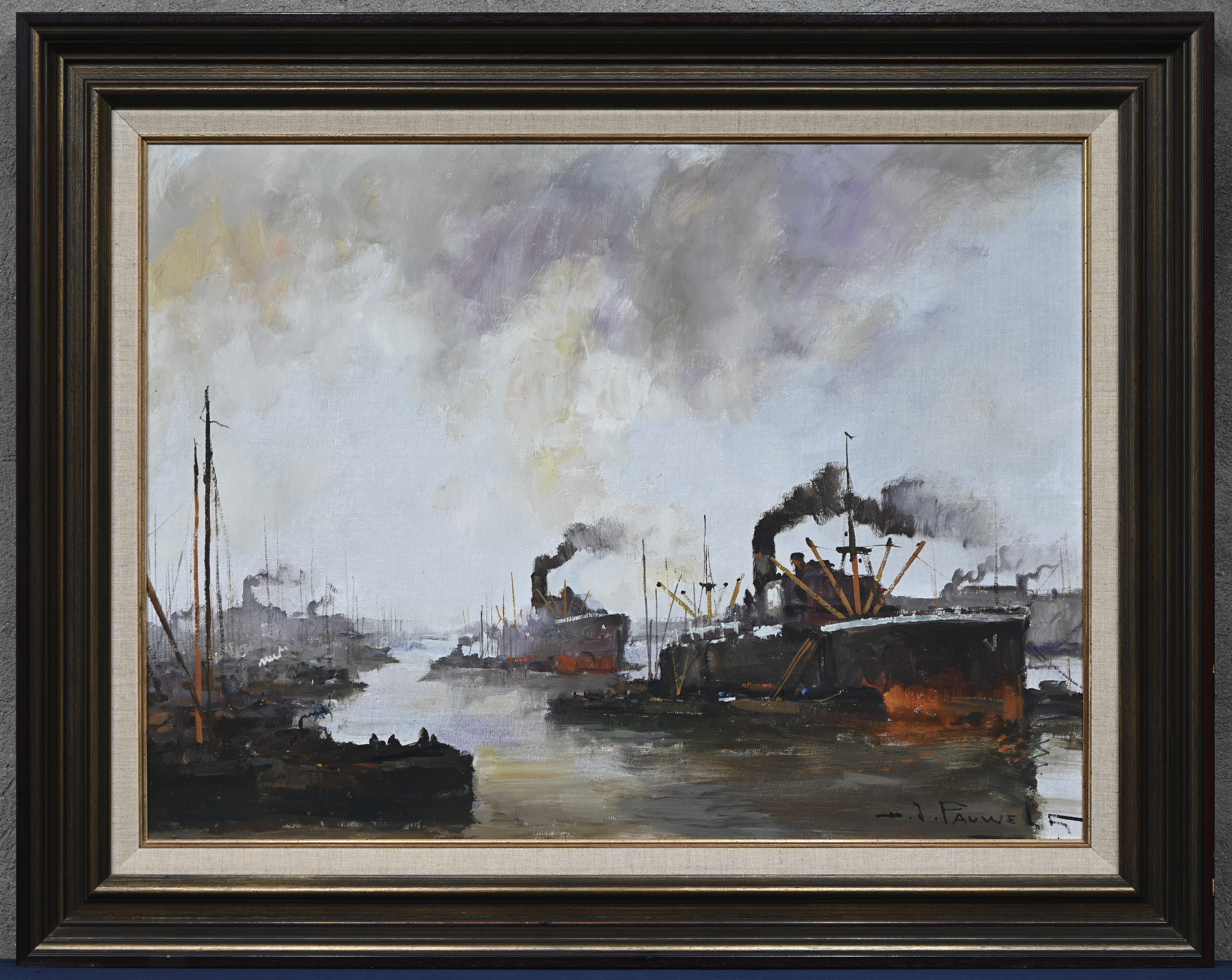 “Maritiem zicht”, een schilderij, olieverf op doek in houten kader. Gesigneerd “Maritiem zicht”, een schilderij, olieverf op doek in houten kader. Gesigneerd.