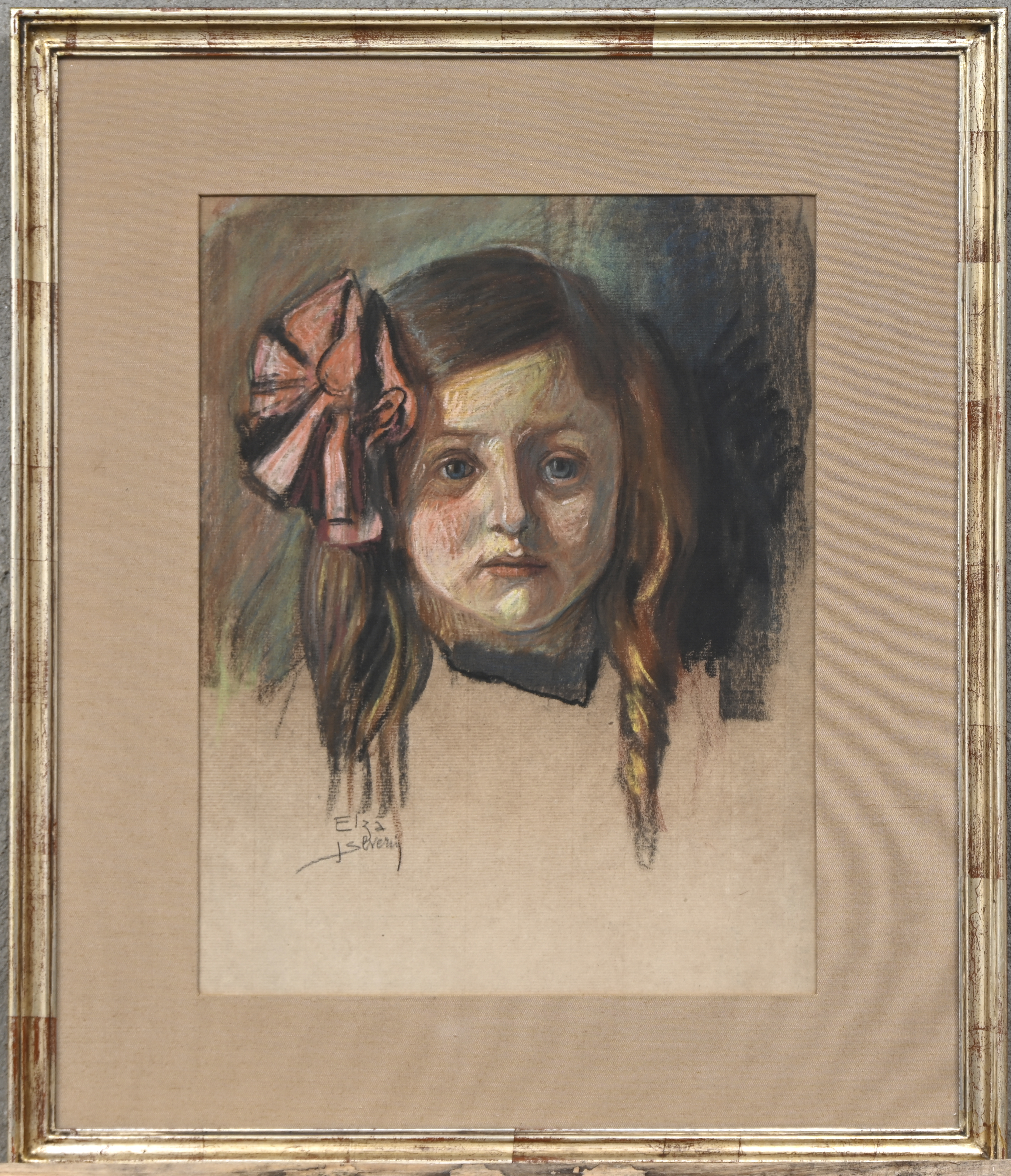 ‘Elza’, een pasteltekening op papier. Gesigneerd J. Severin ‘Elza’, een pasteltekening op papier. Gesigneerd J. Severin.