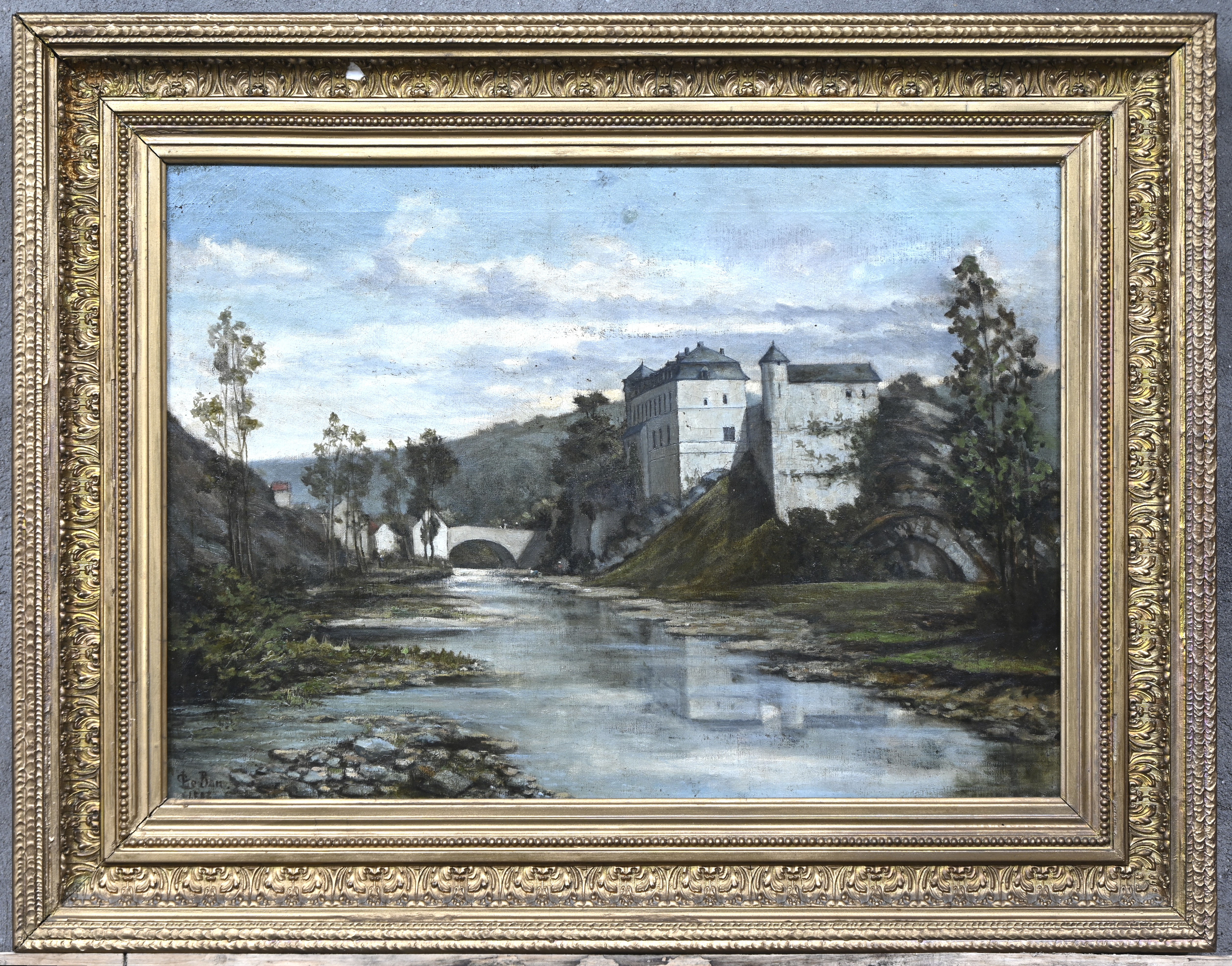 ‘Italiaans landschap’, een 19e eeuws olieverfschilderij op doek. Gesigneerd ‘Le Bon?’, gedateerd 1888 ‘Italiaans landschap’, een 19e eeuws olieverfschilderij op doek. Gesigneerd ‘Le Bon?’, gedateerd 1888.