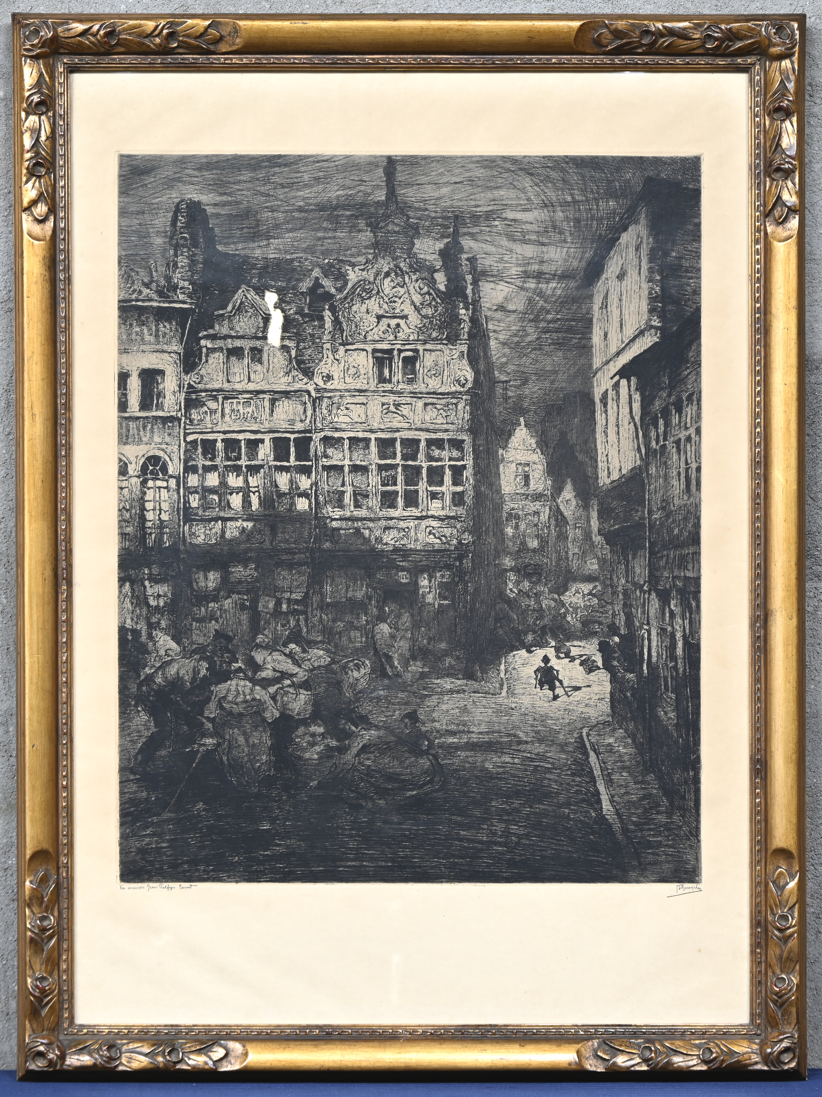 “La Maison Jean Palfyn à Gand”, een ets op papier, (1912), gesigneerd buiten de plaat “La Maison Jean Palfyn à Gand”, een ets op papier, (1912), gesigneerd buiten de plaat.