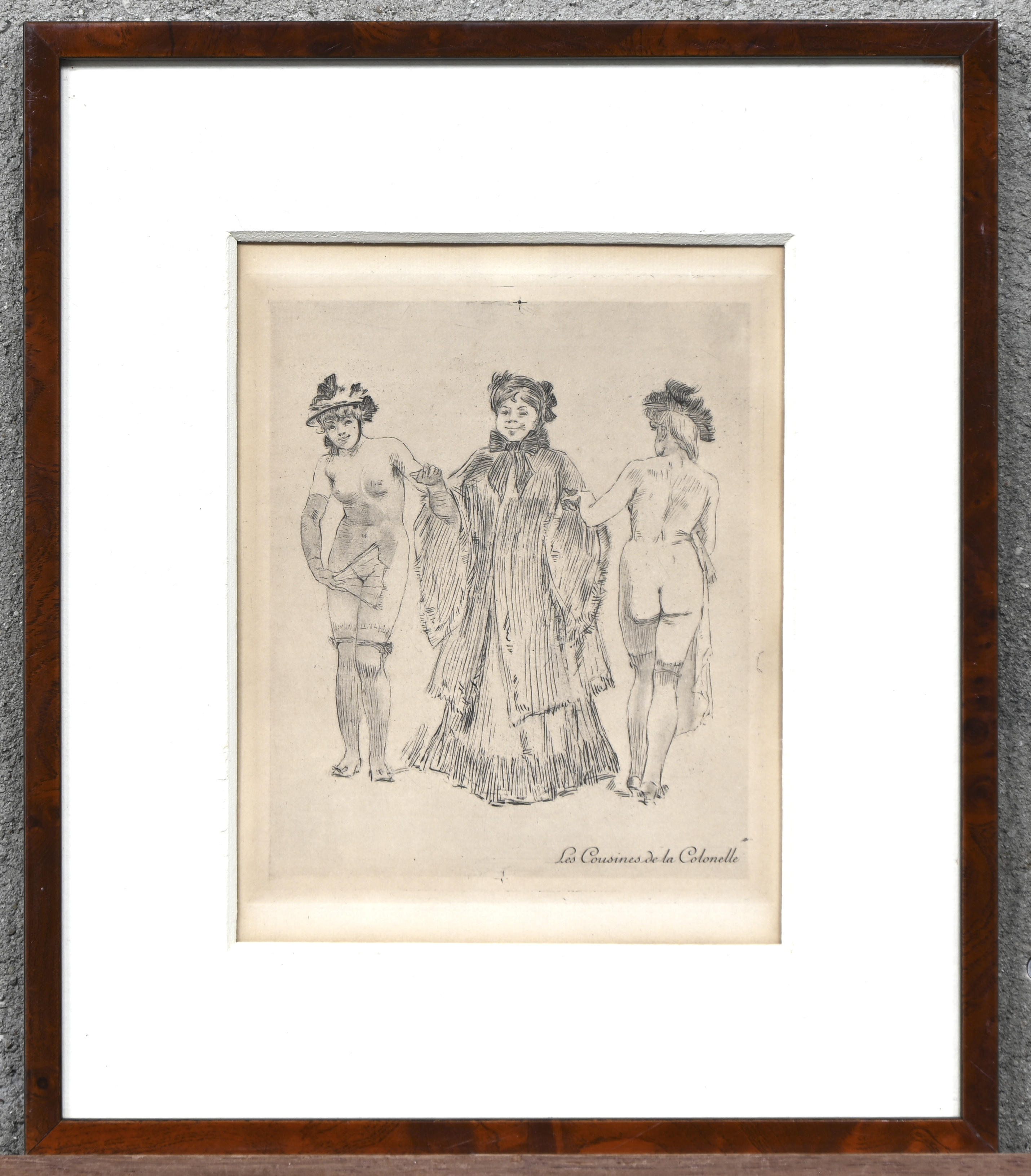 ‘Les Cousines de la Colonelle’, een monochrome droge naald. Niet gesigneerd ‘Les Cousines de la Colonelle’, een monochrome droge naald. Niet gesigneerd.