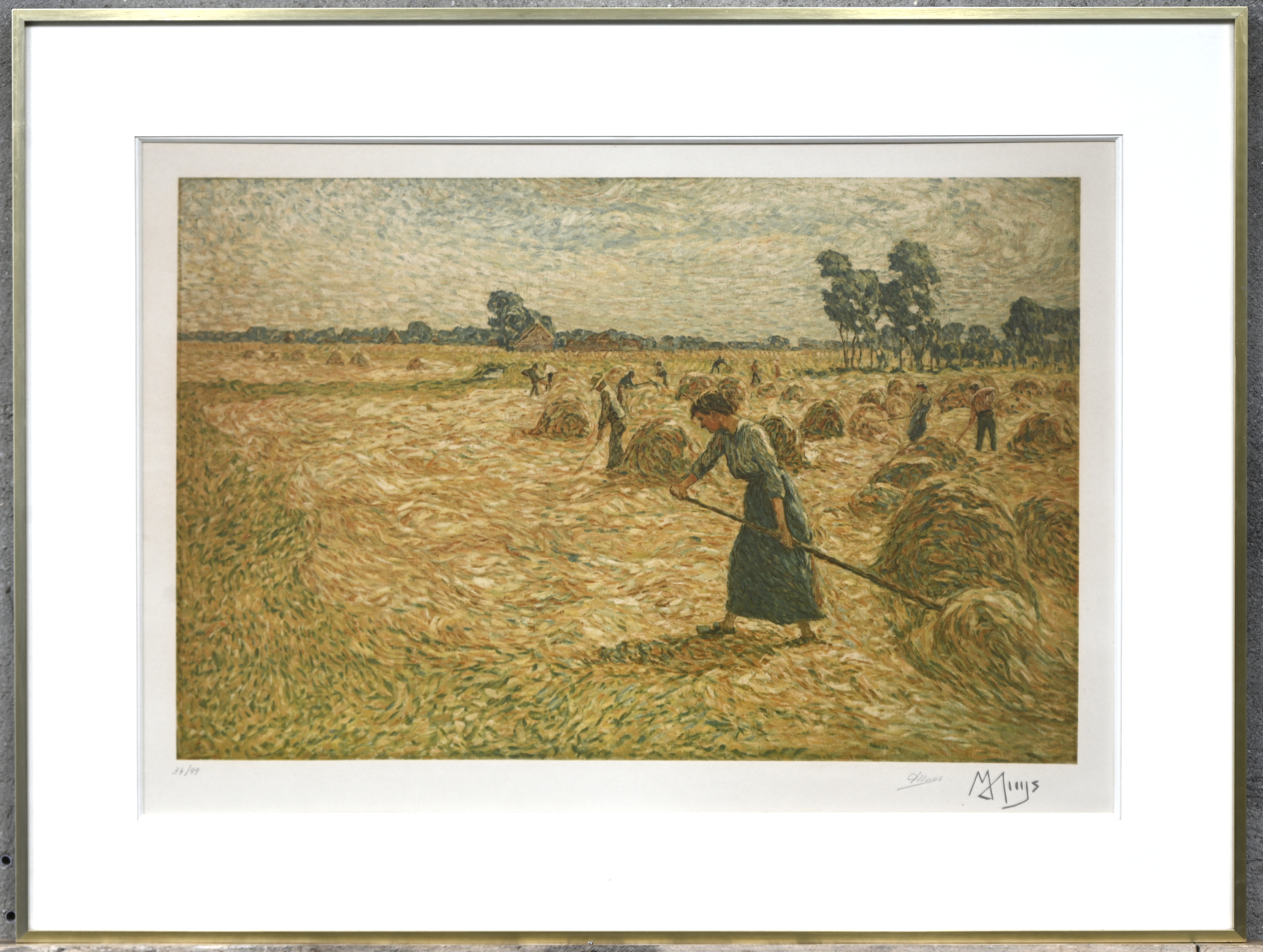 ‘De Hooioogst’, een kleurenlitho naar een schilderij van Modest Huys ‘De Hooioogst’, een kleurenlitho naar een schilderij van Modest Huys.