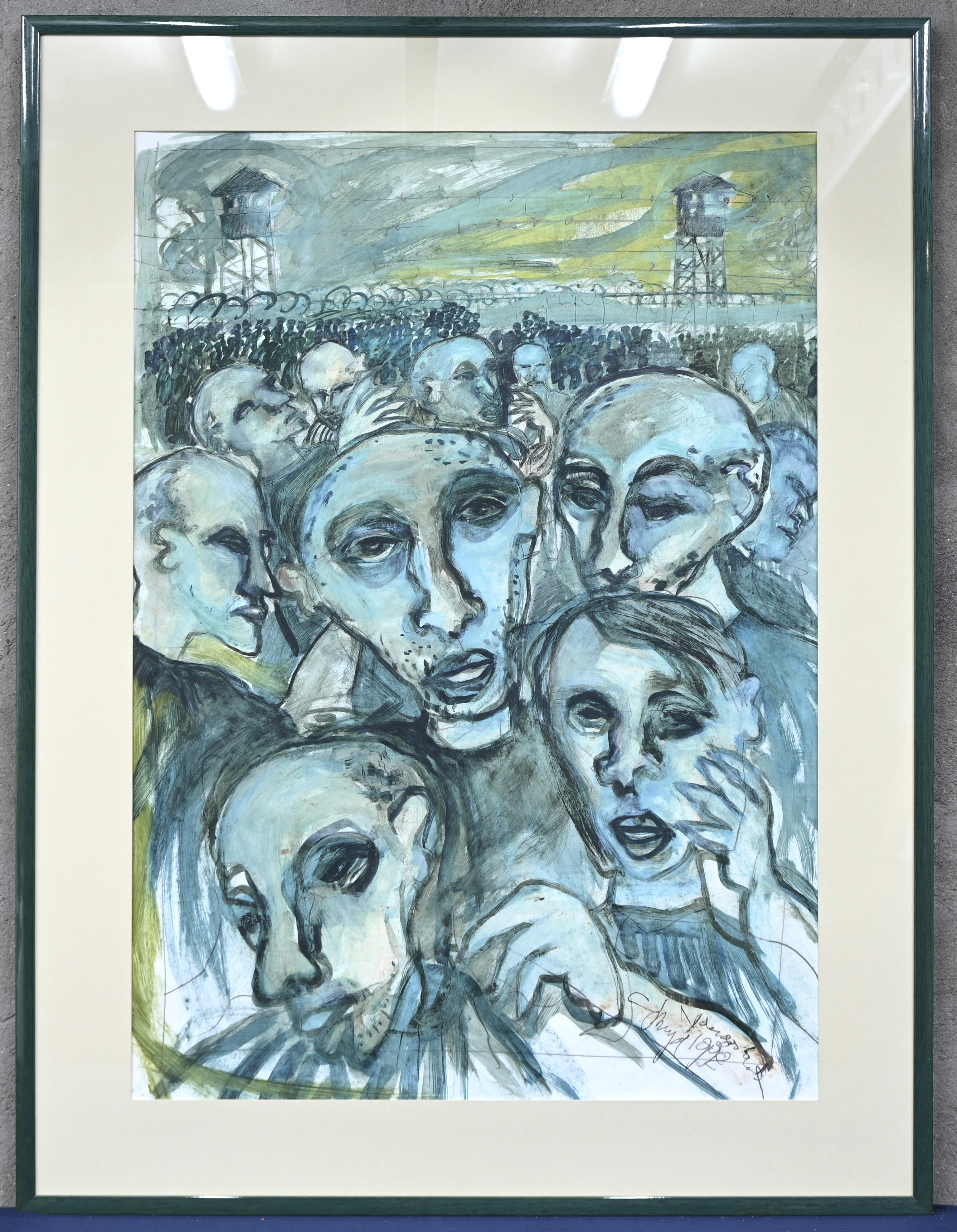 ‘Concentratiekamp’, een expressionistisch werk in gemengde techniek op papier. Onleesbaar gesigneerd ‘Concentratiekamp’, een expressionistisch werk in gemengde techniek op papier. Onleesbaar gesigneerd.