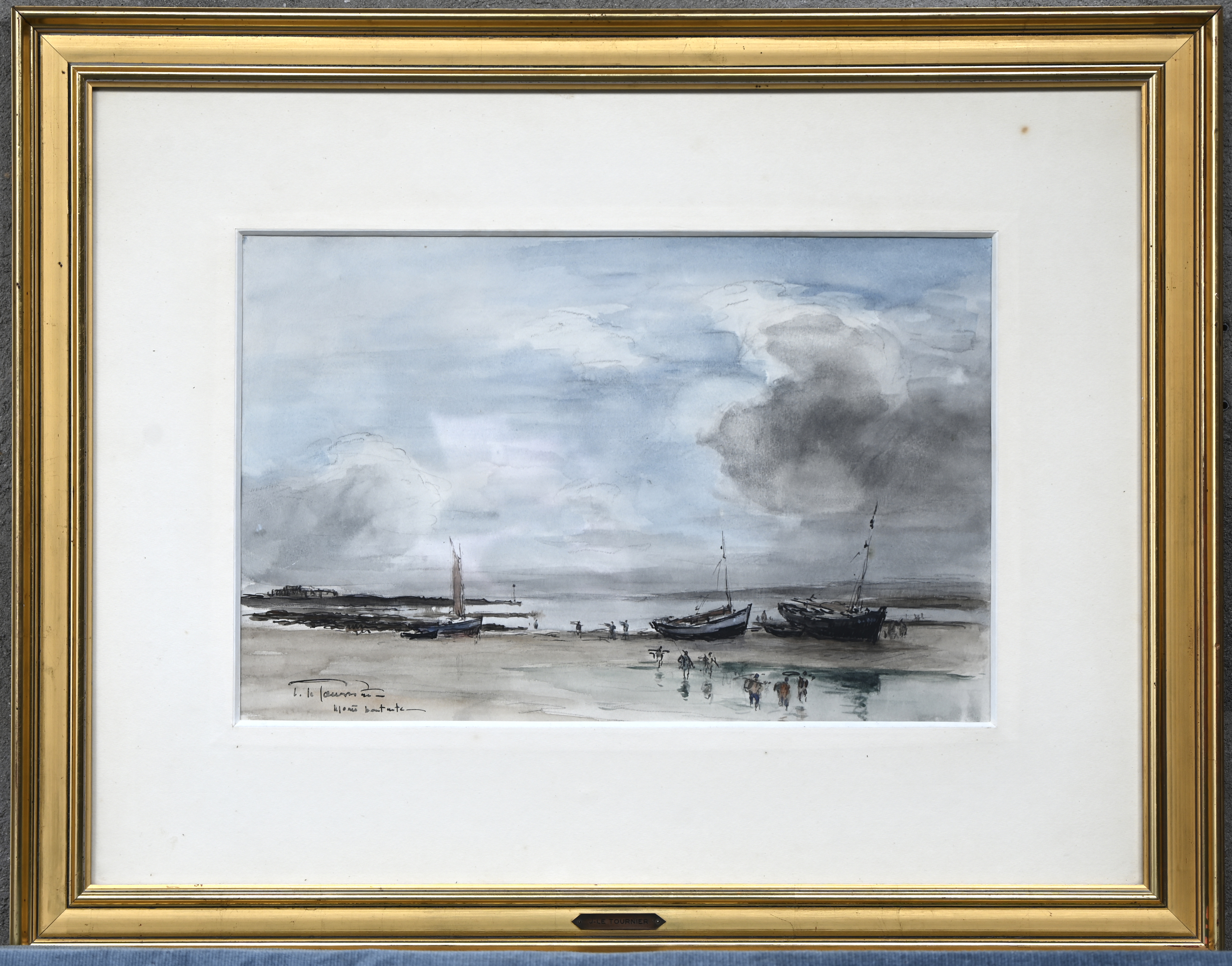 “Visserssloepen op het strand”. Aquarel getekend Joseph-Marie Le Tournier “Visserssloepen op het strand”. Aquarel getekend Joseph-Marie Le Tournier.