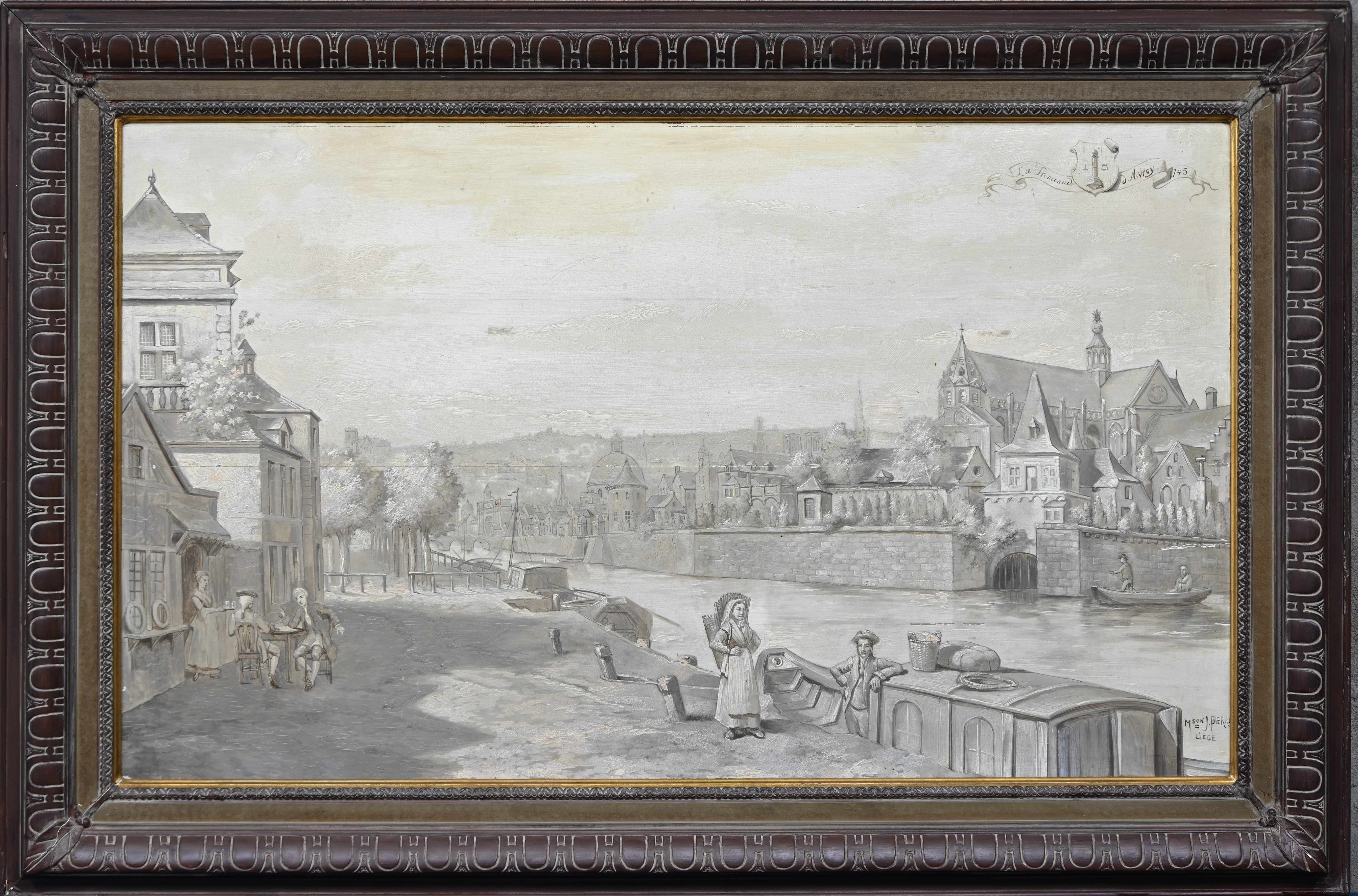 ‘La Promenade D’Avroy’, acryl op paneel. Getekend J. Pierre, Liege ‘La Promenade D’Avroy’, acryl op paneel. Getekend J. Pierre, Liege.