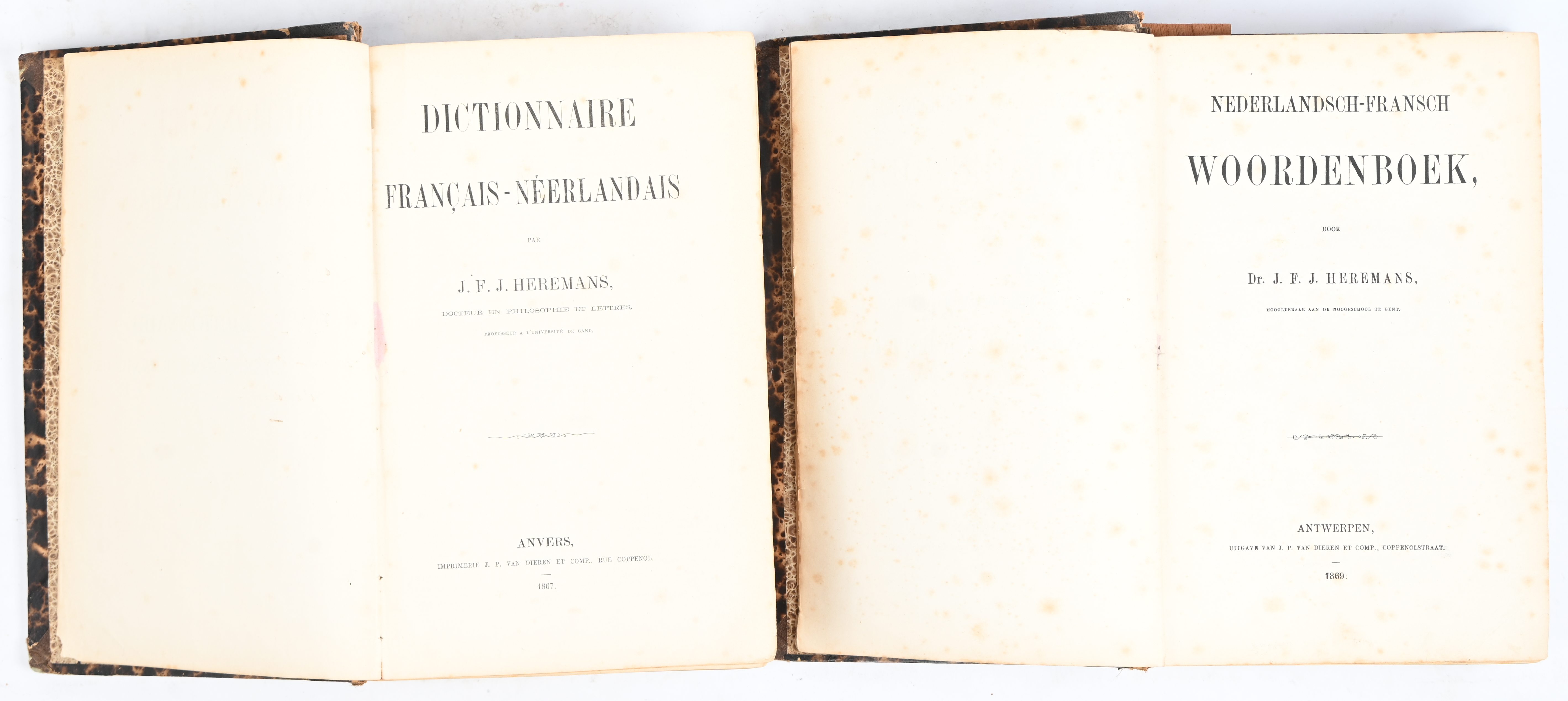 Nederlandsch-Fransch & Fransch-Nederlandsch, 2 woordenboeken door Dr. J. F. J. Heremans. 1867 & 1869 Nederlandsch-Fransch & Fransch-Nederlandsch, 2 woordenboeken door Dr. J. F. J. Heremans. 1867 & 1869.