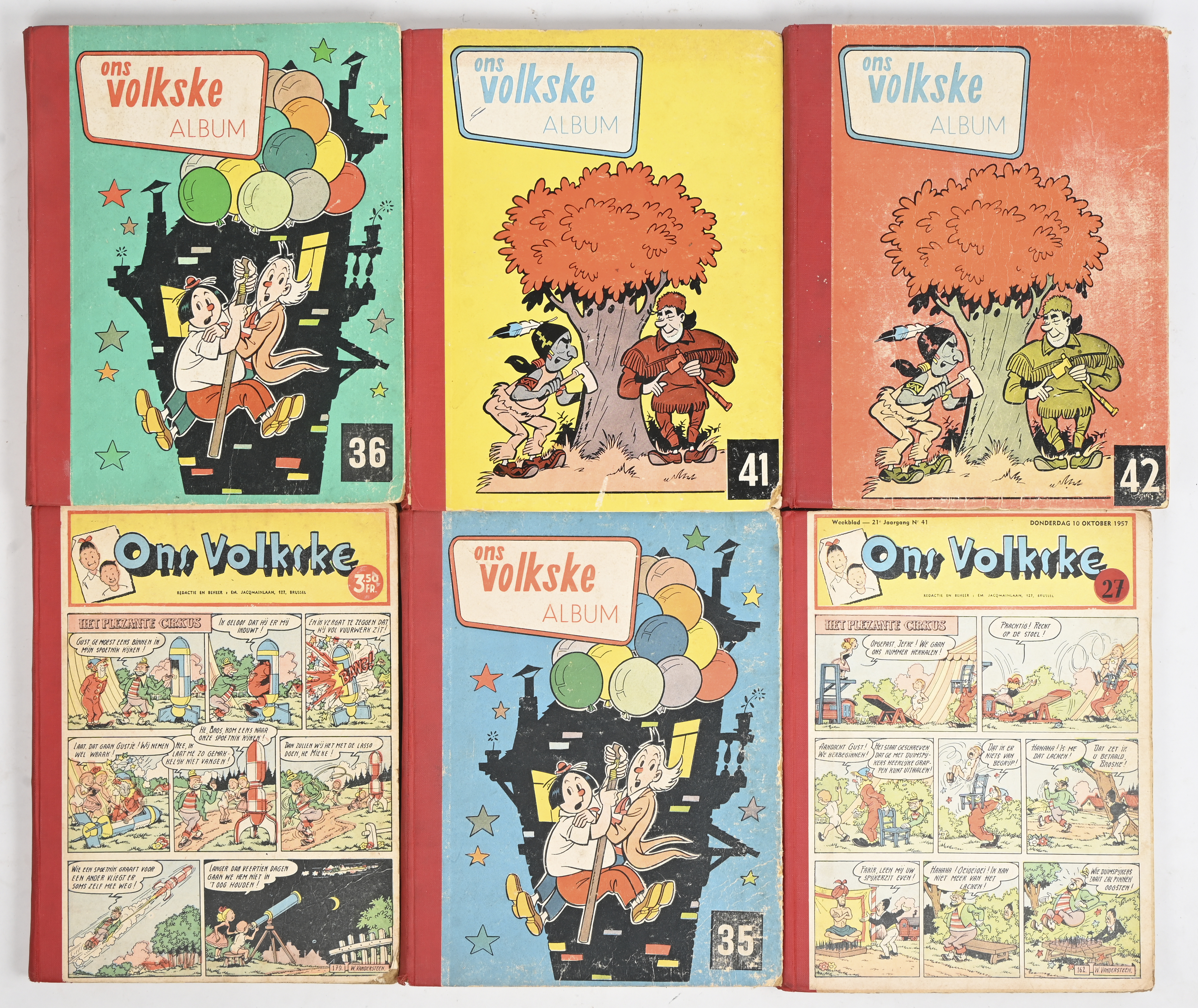 Zes verzamelalbums van ‘Ons Volkske’, 2x ‘57, 2x ‘60 en 2x ‘62. In goede gelezen staat Zes verzamelalbums van ‘Ons Volkske’, 2x ‘57, 2x ‘60 en 2x ‘62. In goede gelezen staat.