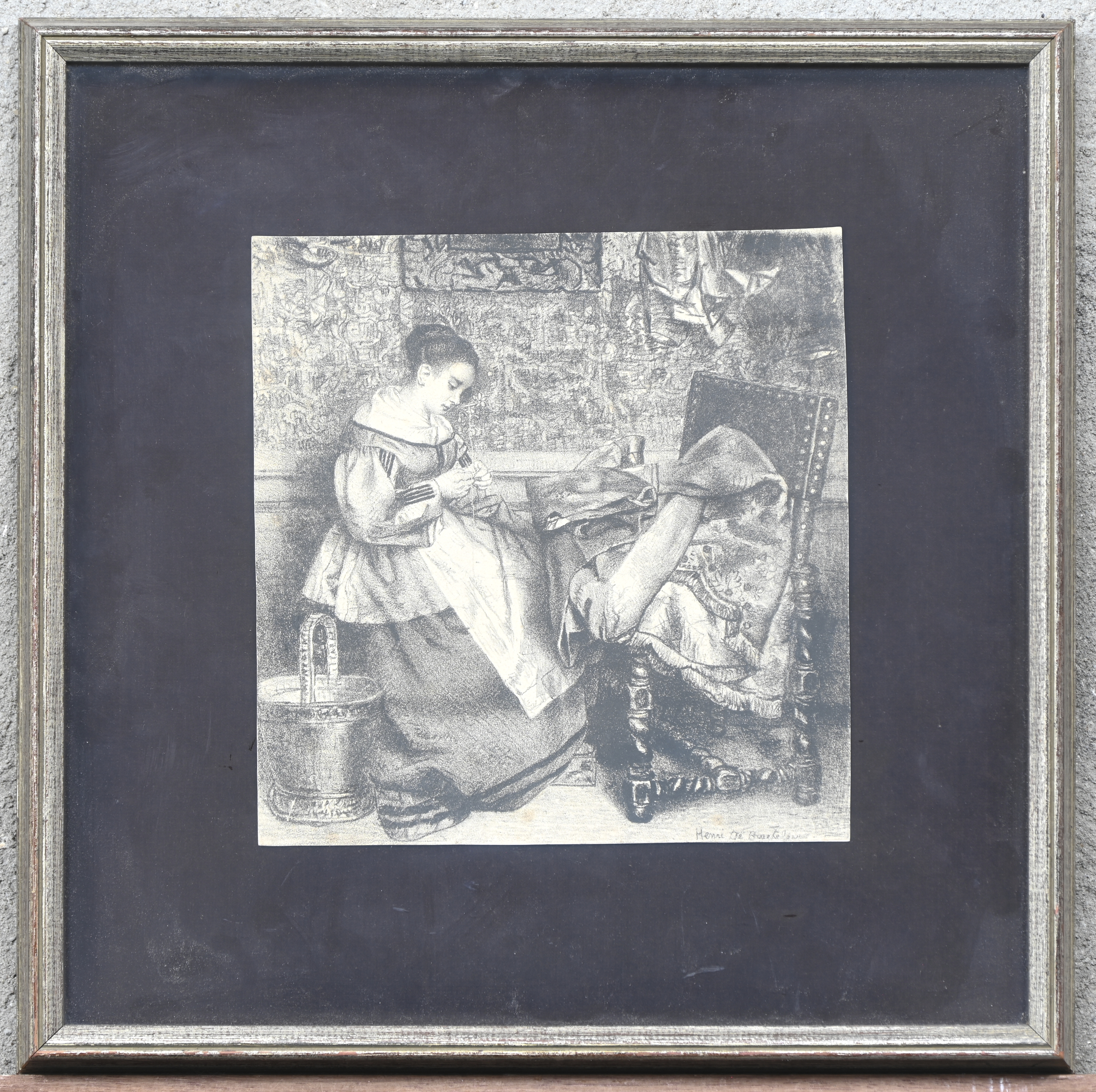 “De naaister”, een lithografie naar Henri De Braekeleer. Gesigneerd binnen de plaat “De naaister”, een lithografie naar Henri De Braekeleer. Gesigneerd binnen de plaat.