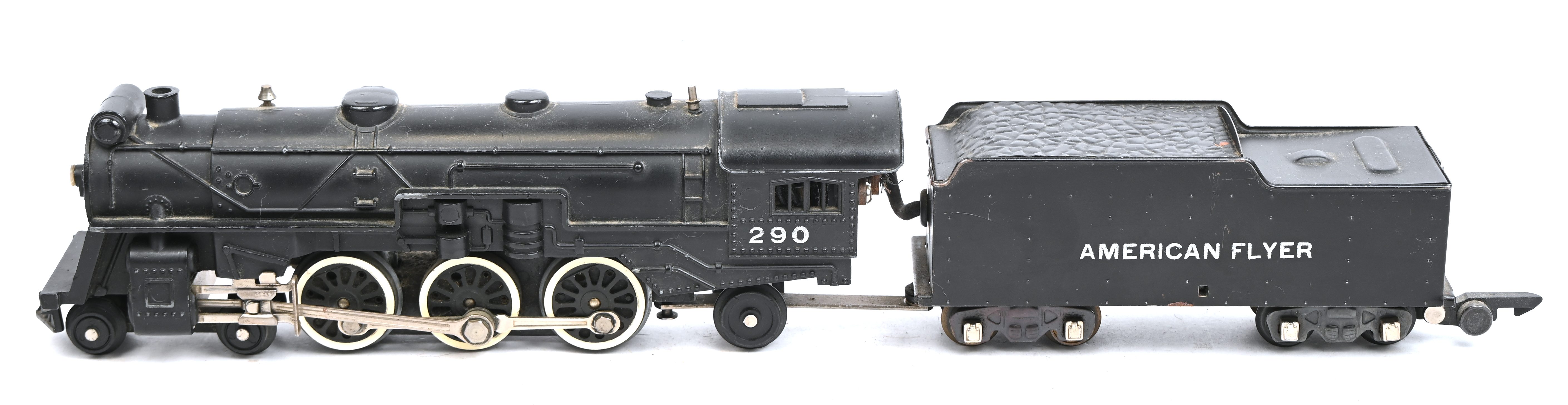 “American Flyer No. 290”, een elektrische stoomlocomotief met tender. Spoor O “American Flyer No. 290”, een elektrische stoomlocomotief met tender. Spoor O.